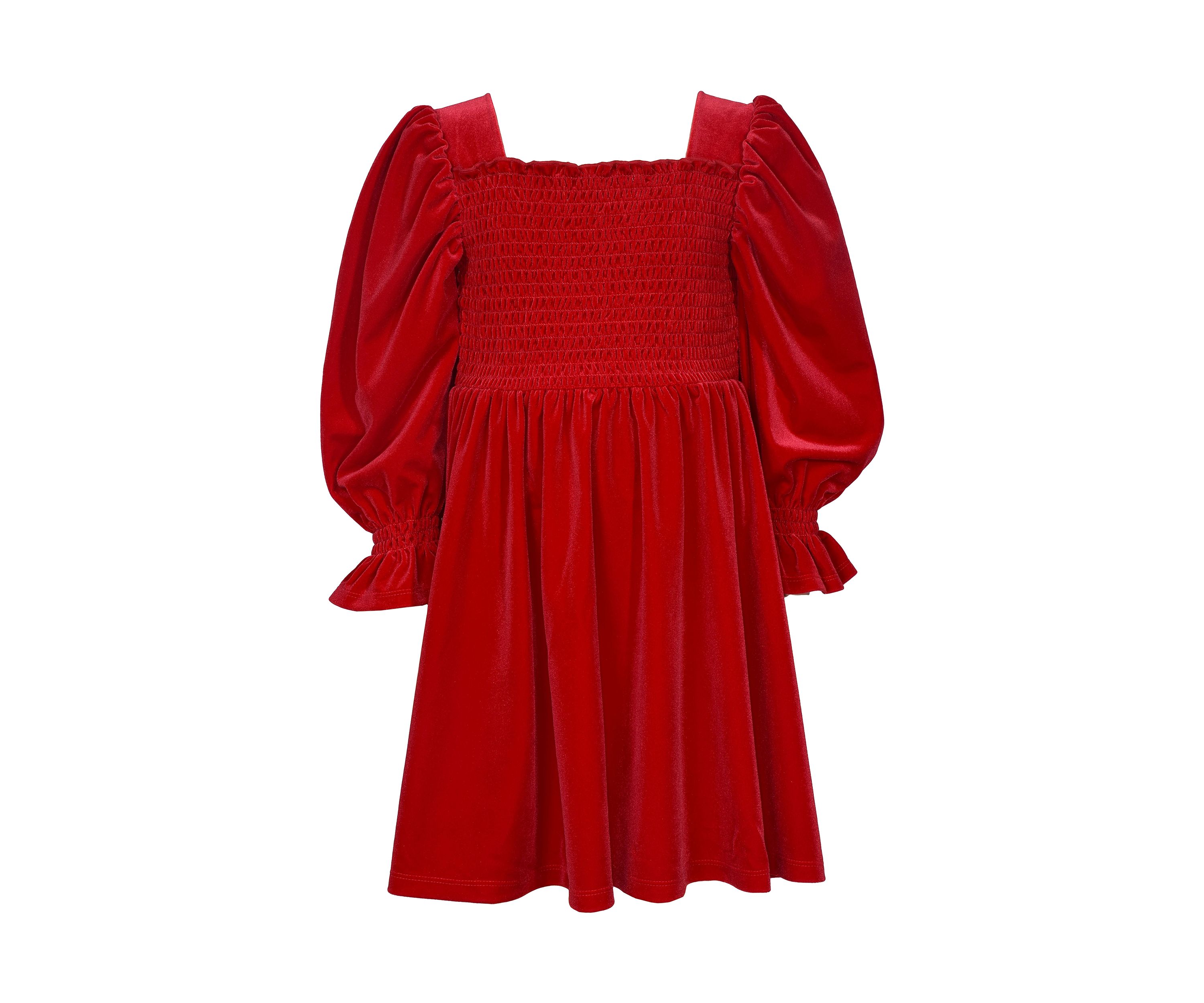 Girls 7-16 Long Sleeve Smocked Velvet Dress