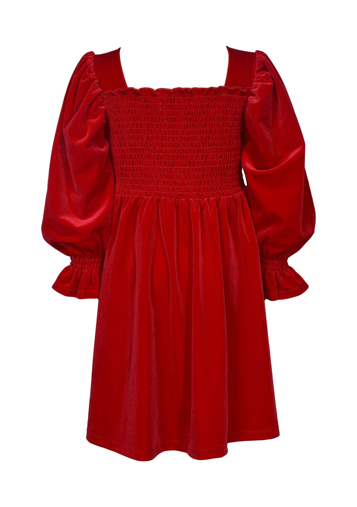 Girls 7-16 Long Sleeve Smocked Velvet Dress
