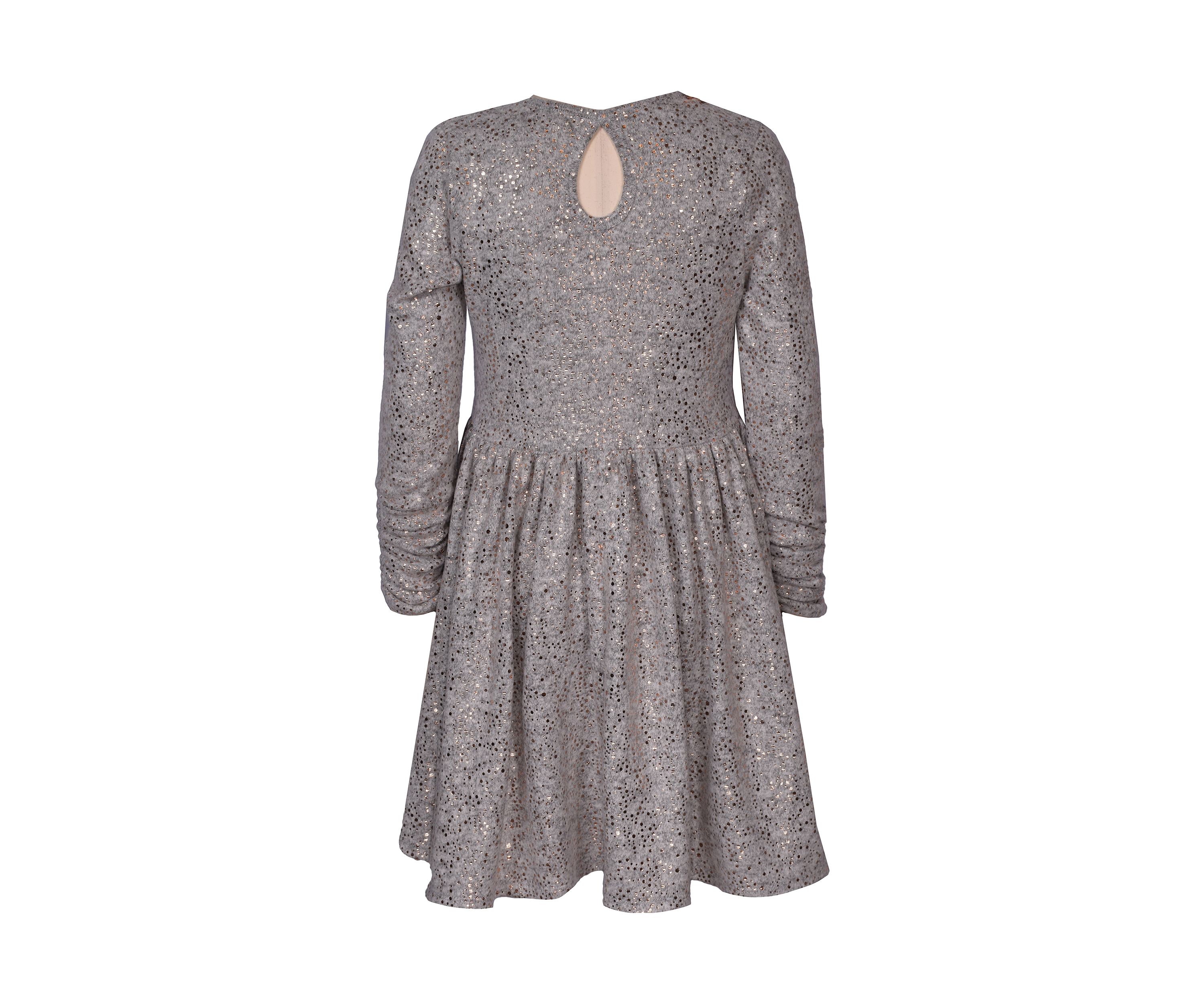 Girls 7-16 Long Sleeve Foiled Hacci Dress with Bag 