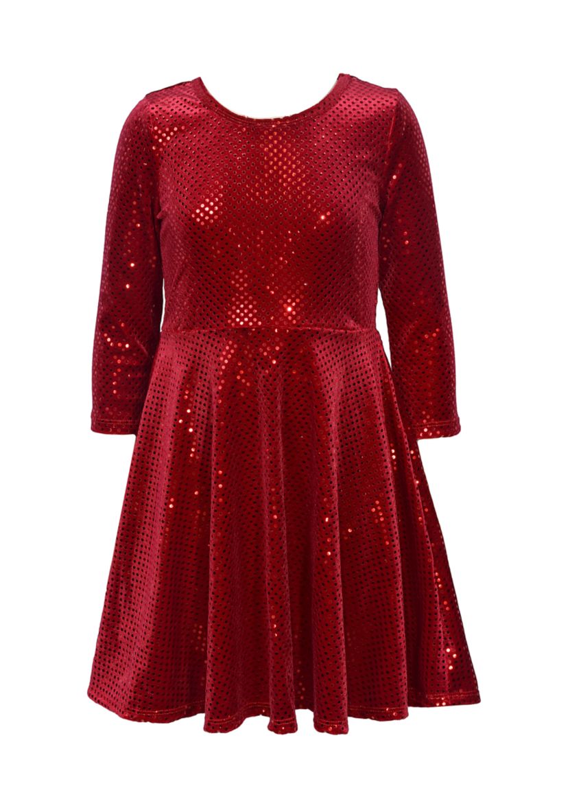 Girls 4-6x Long Sleeve Sparkle Skater Dress 