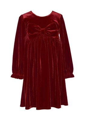 Bonnie Jean Girls 4-6 Red Velvet Bow Front Dress