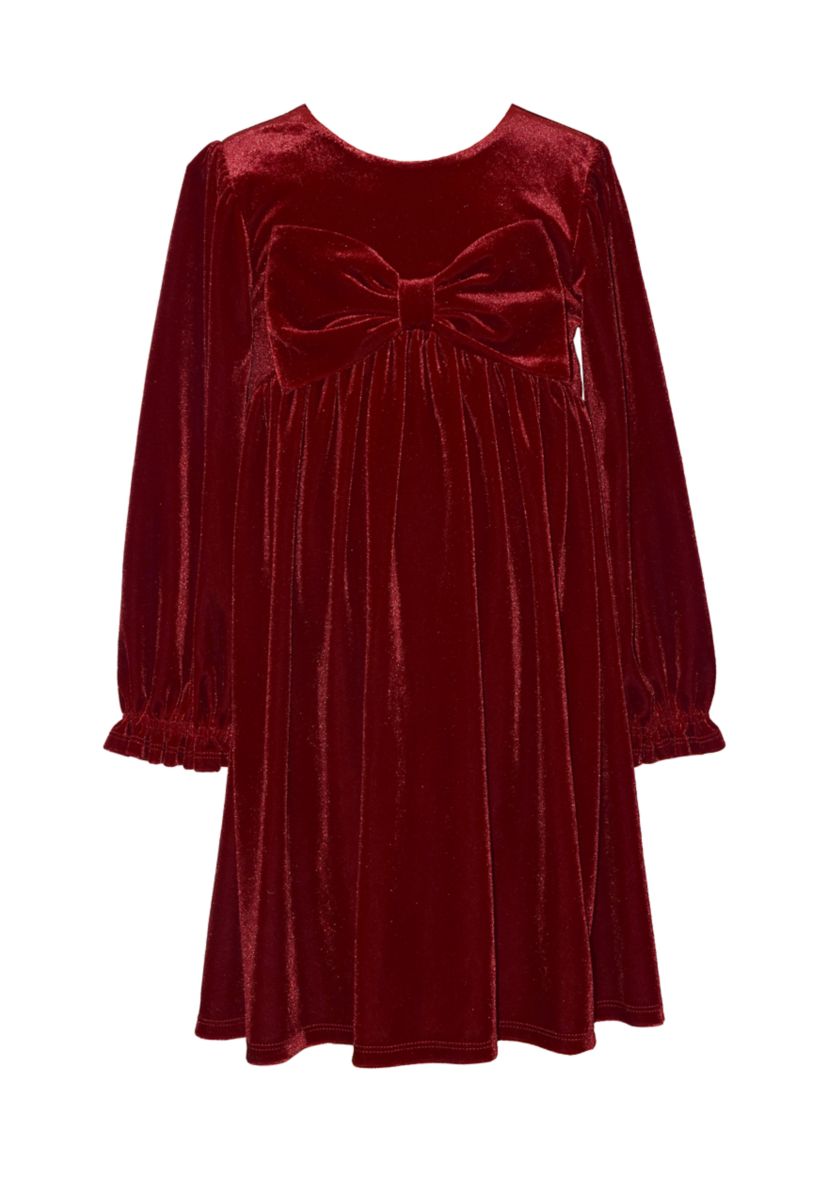 Girls 4-6 Red Velvet Bow Front Dress