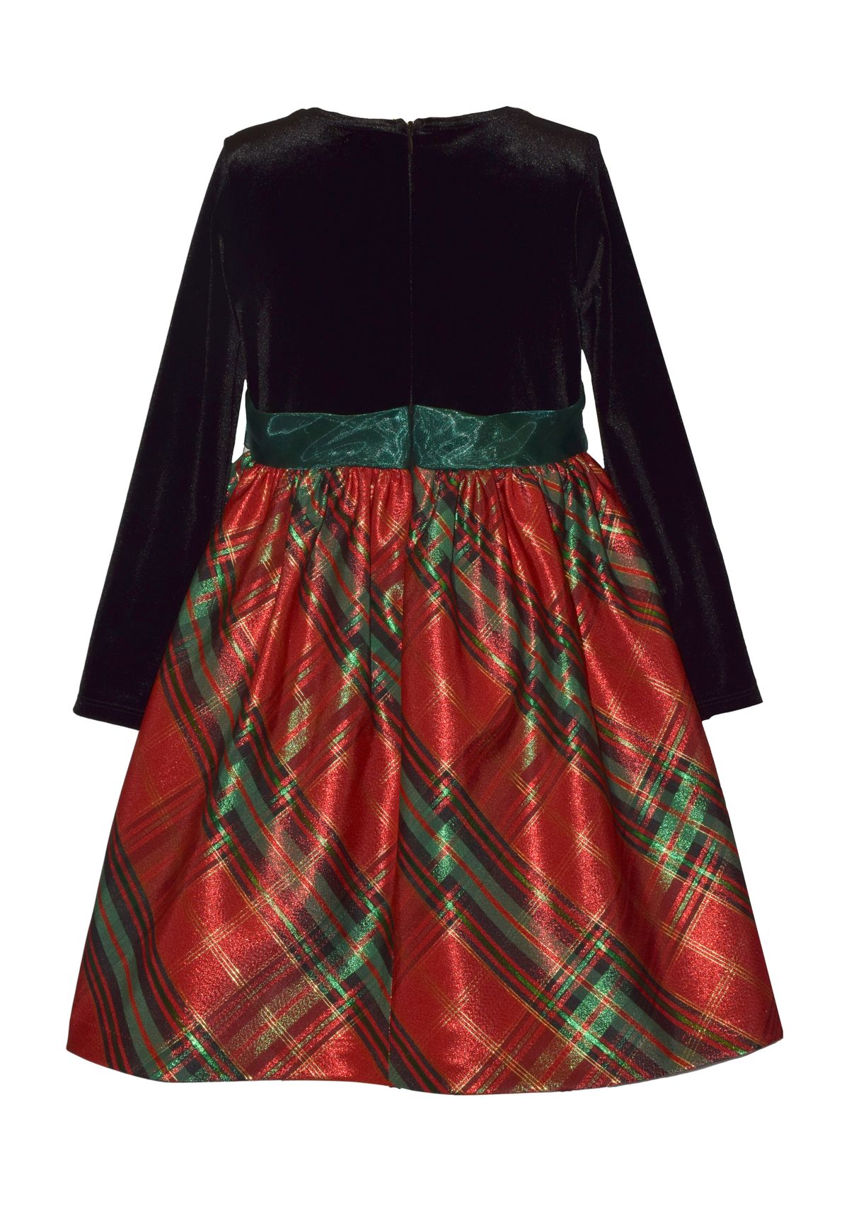 Girls 4-6x Velvet Bodice Dress with Holiday Plaid Skirt