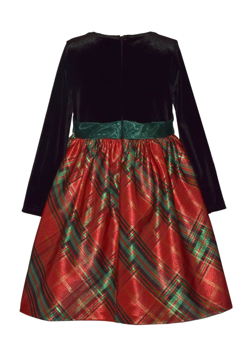 Girls 4-6x Velvet Bodice Dress with Holiday Plaid Skirt