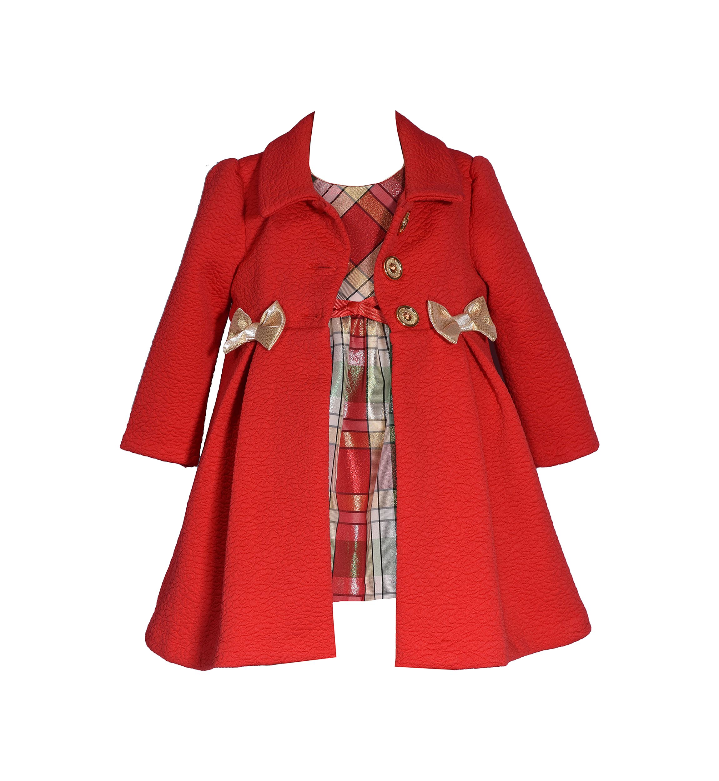 Girls 7-16 Coat over Plaid Taffeta Dress