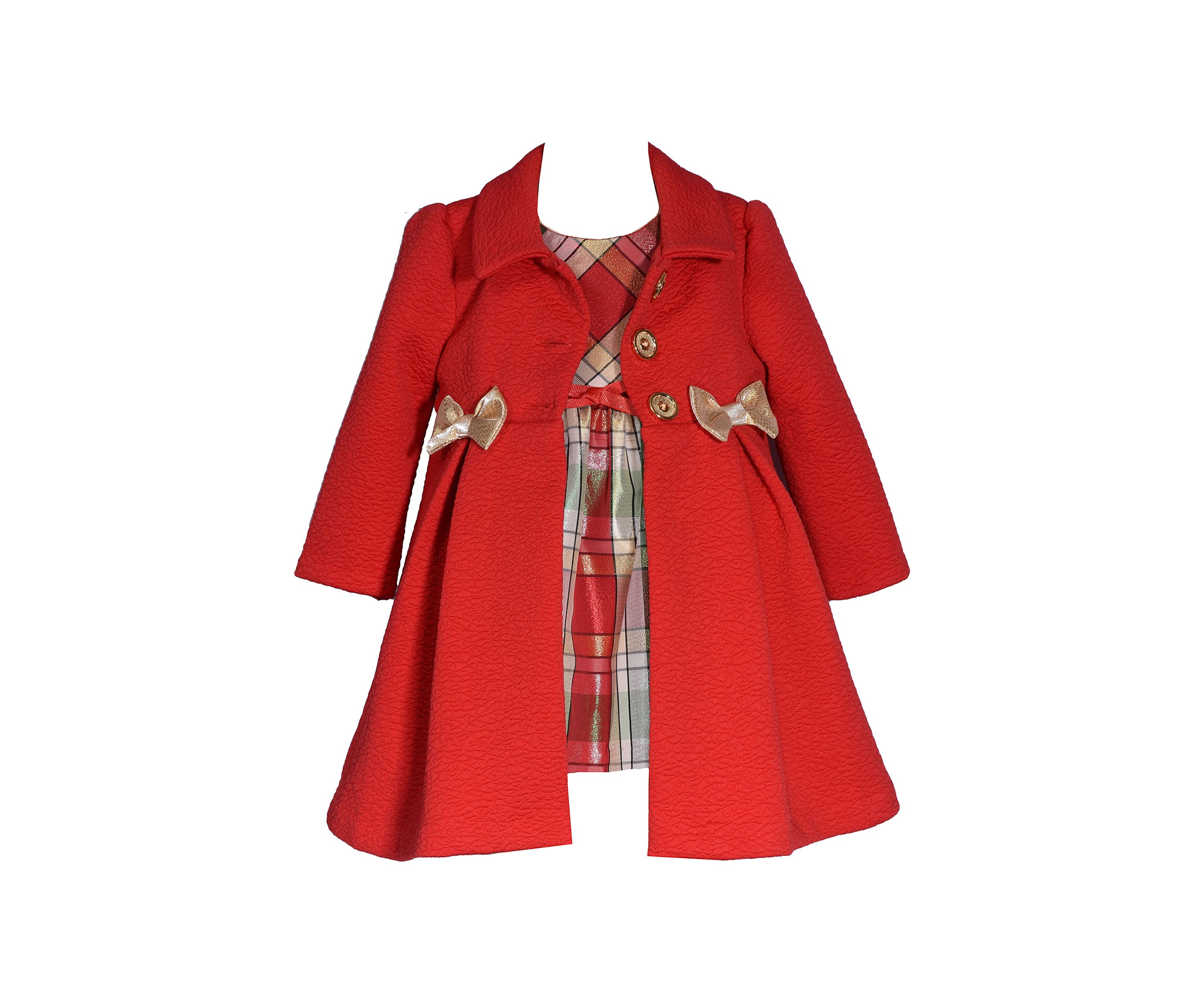 Girls 7-16 Coat over Plaid Taffeta Dress
