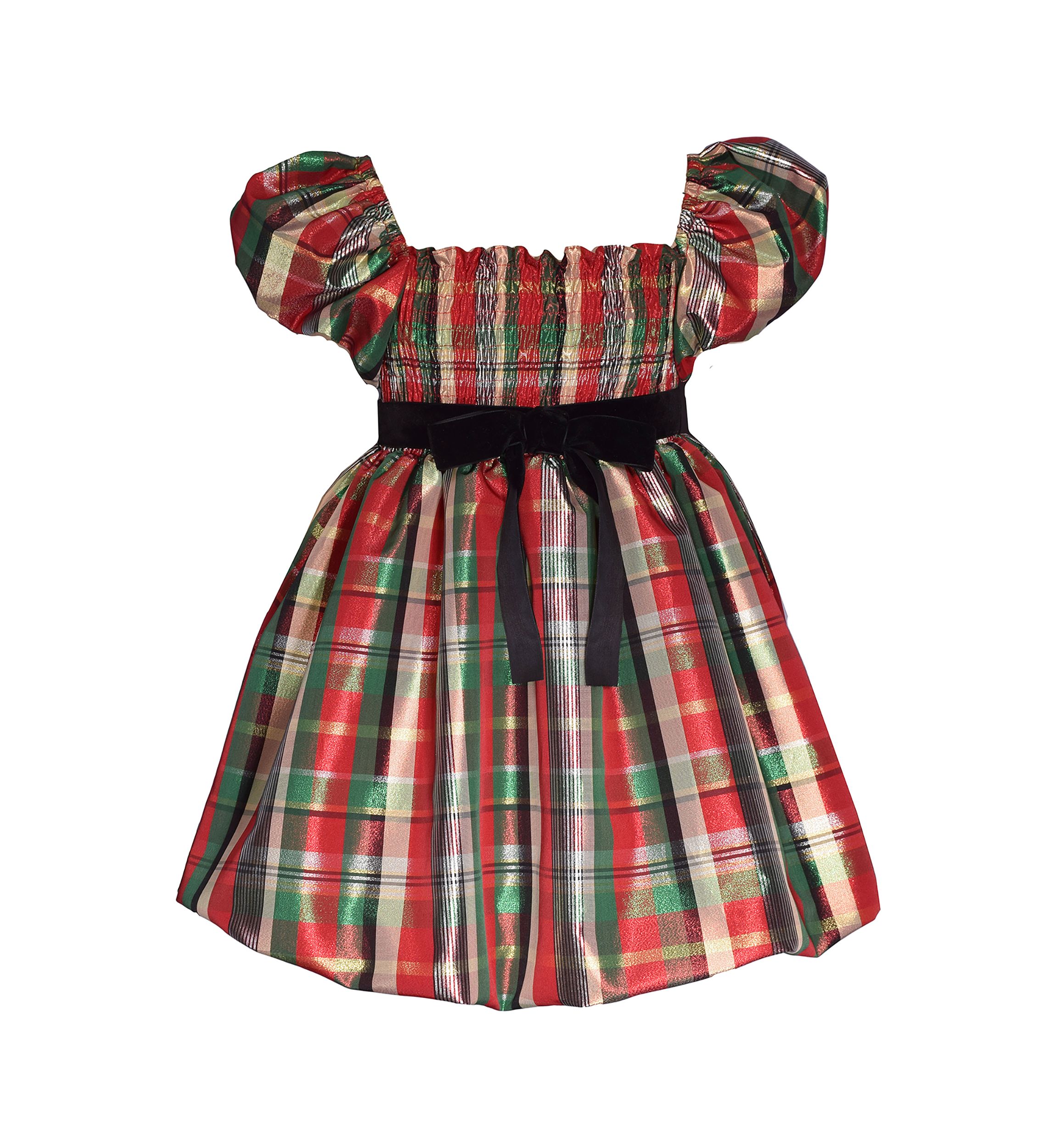 Girls 7-16 Smocked Plaid Dress with Bubble Hem