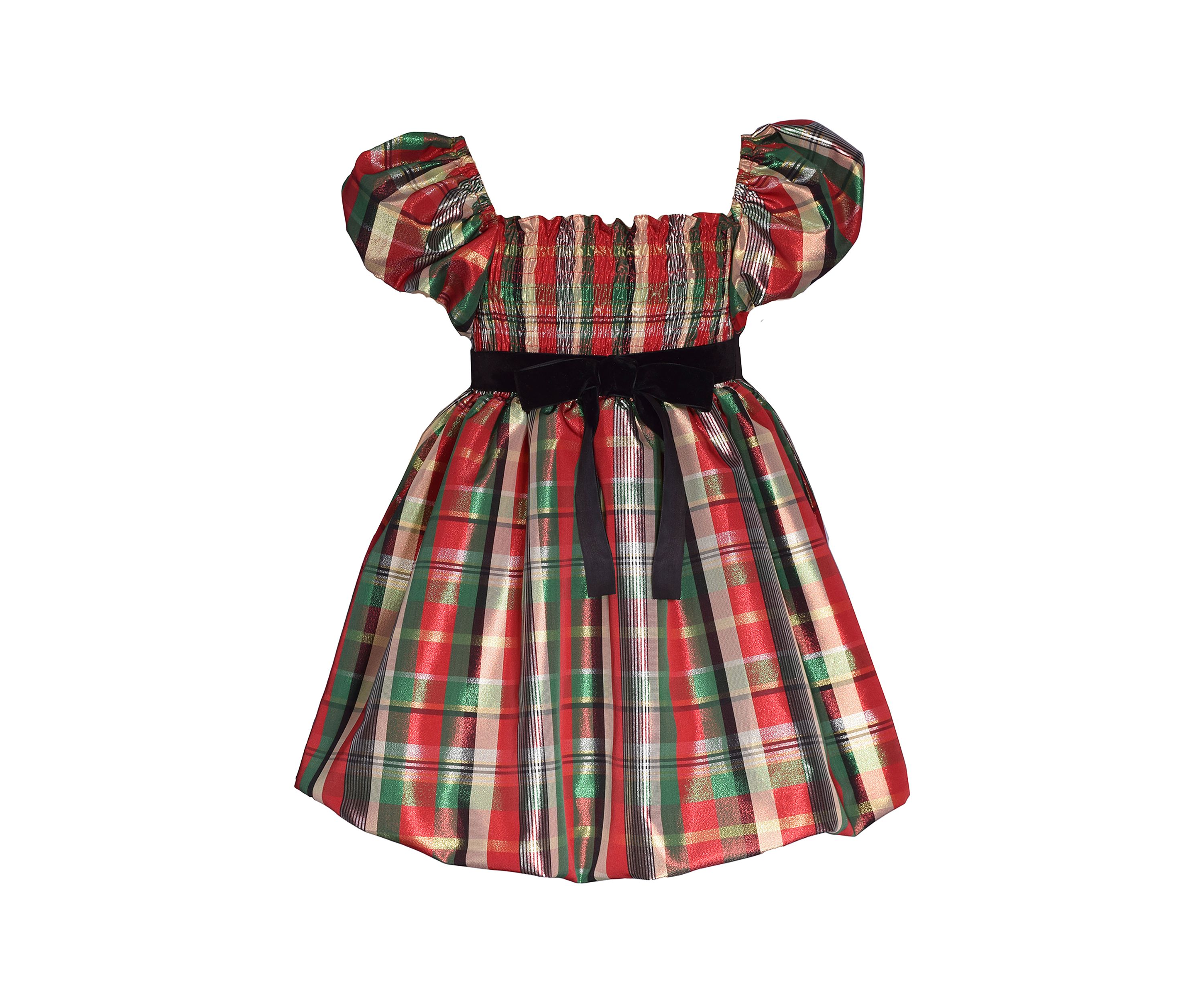 Girls 7-16 Smocked Plaid Dress with Bubble Hem