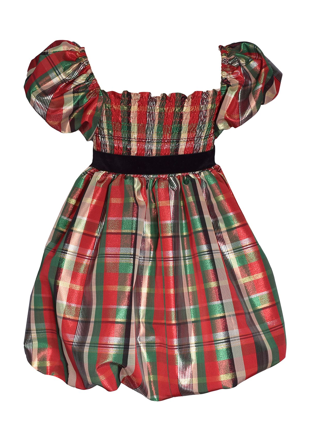 Girls 7-16 Smocked Plaid Dress with Bubble Hem