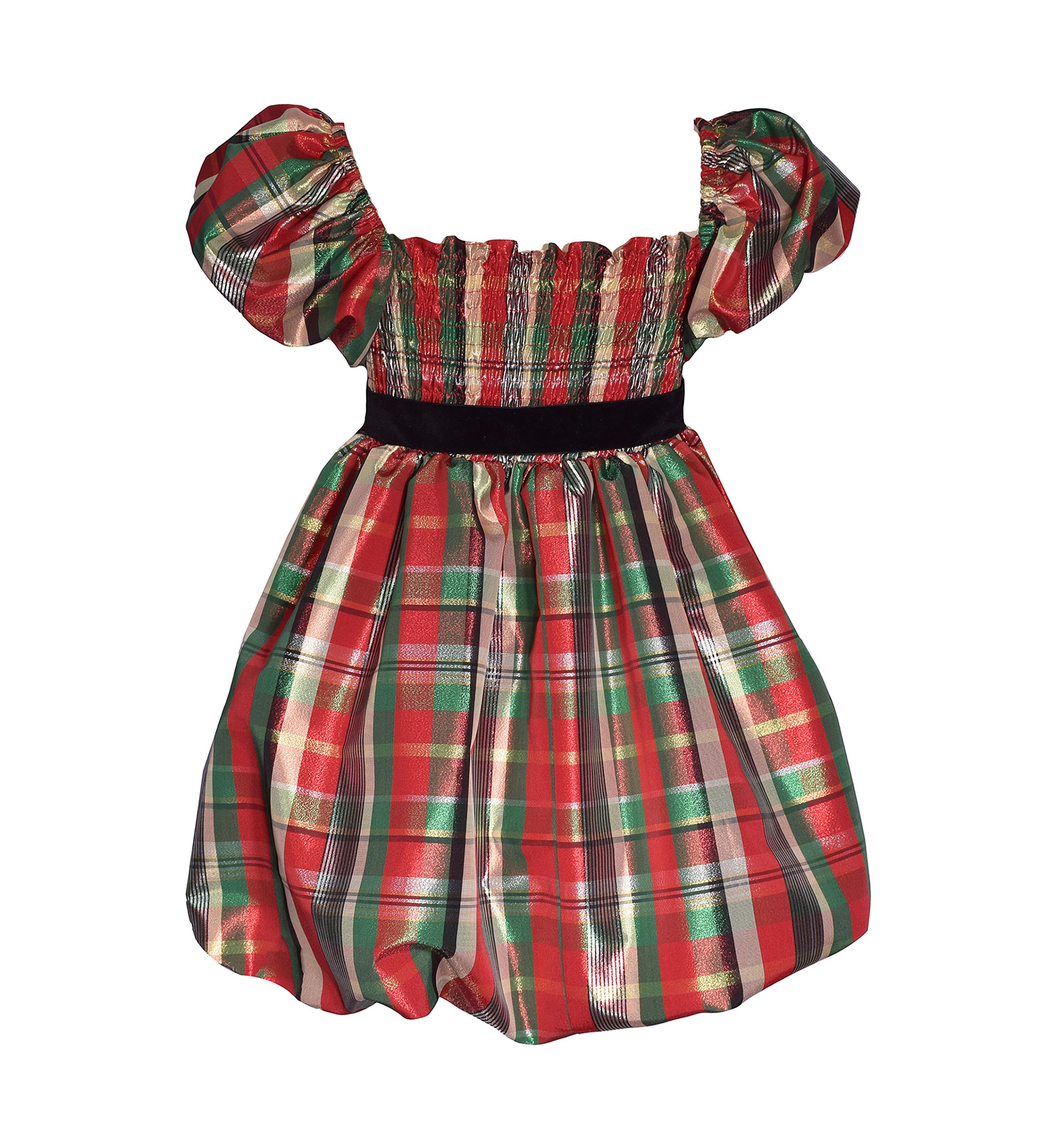 Girls 7-16 Smocked Plaid Dress with Bubble Hem