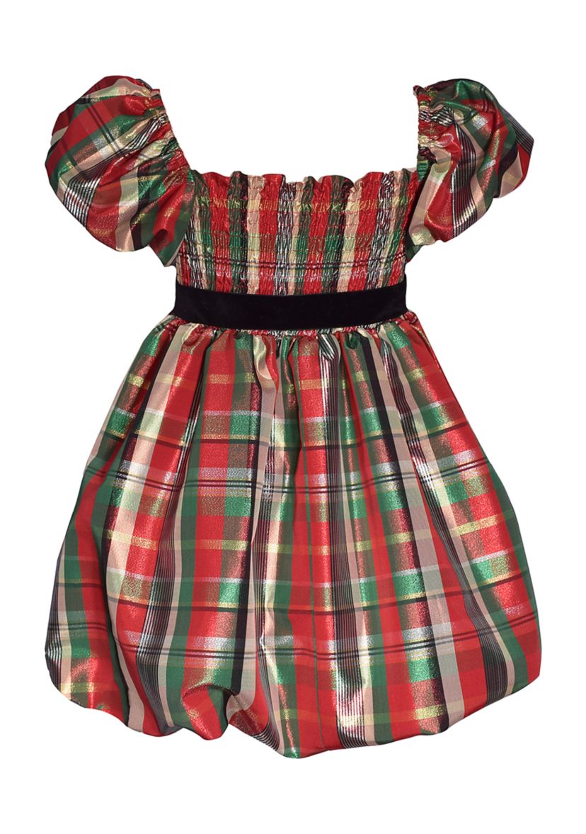 Girls 7-16 Smocked Plaid Dress with Bubble Hem