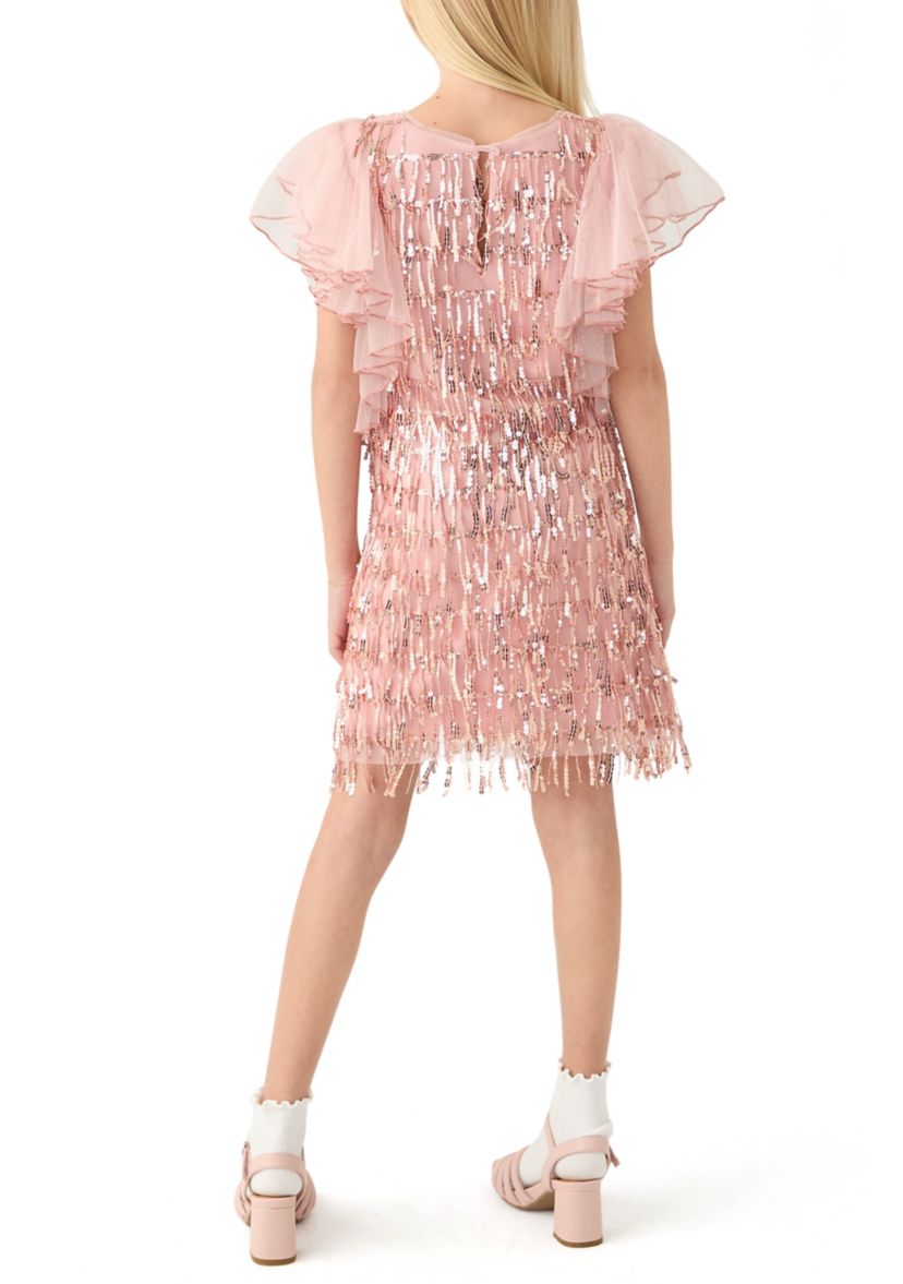 Girls 7-16 Ruffle Sleeve Sequin Dress