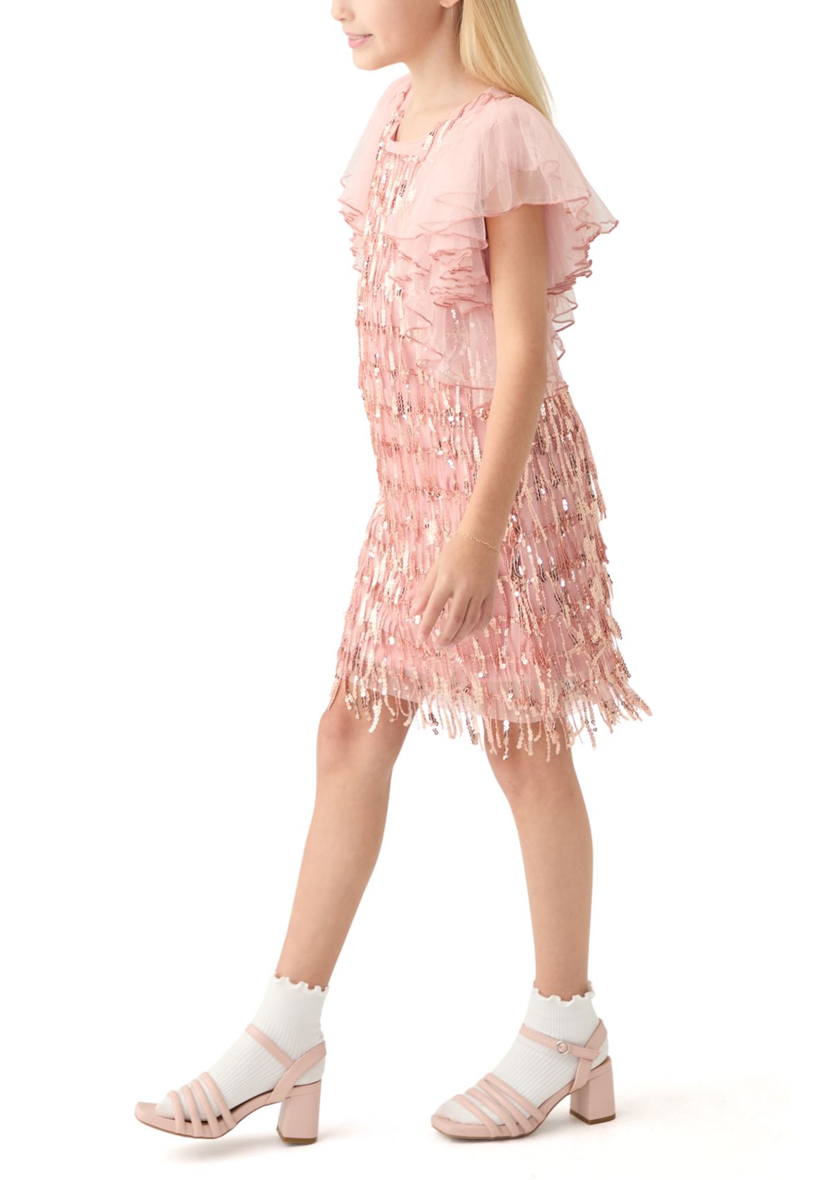 Girls 7-16 Ruffle Sleeve Sequin Dress