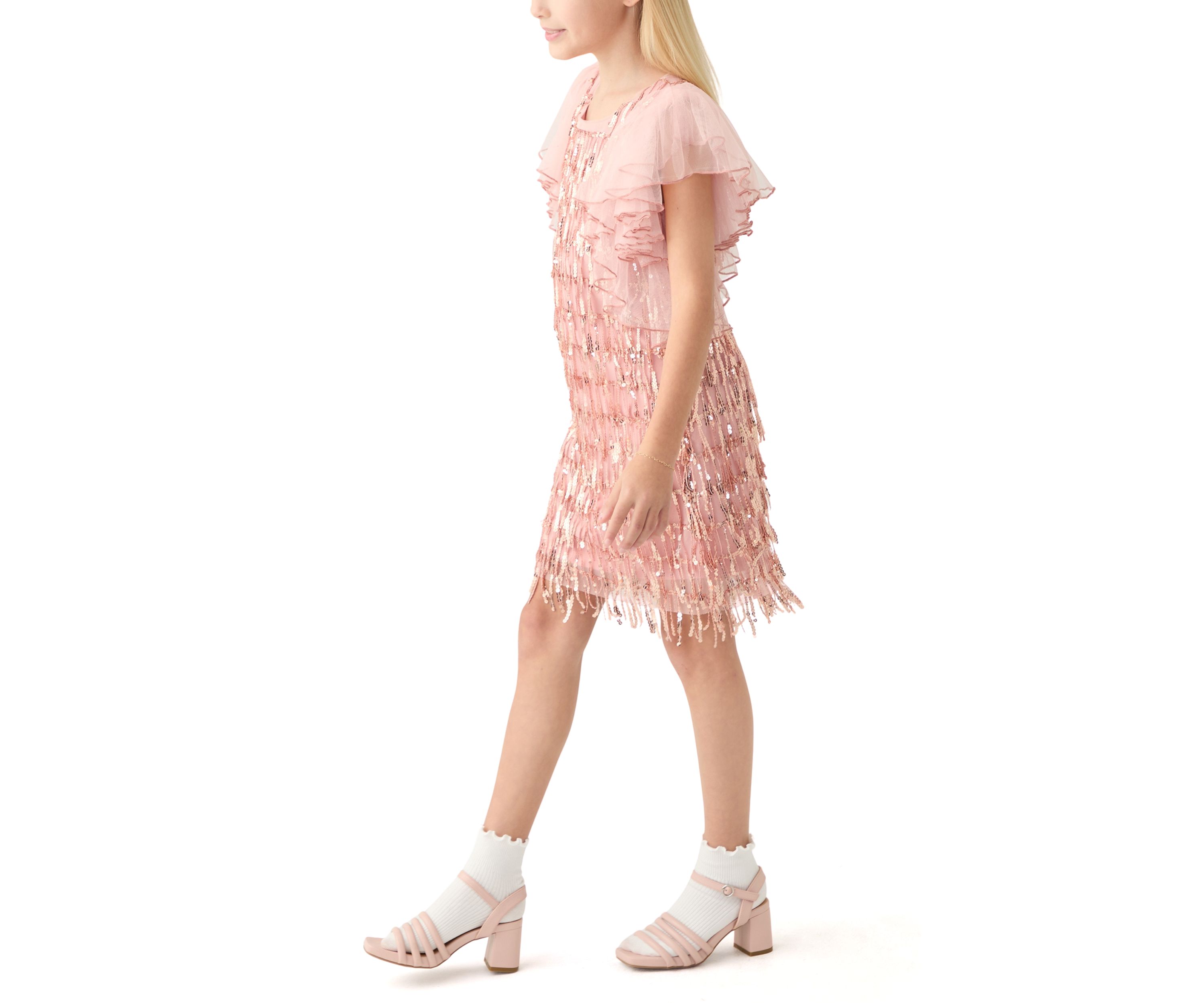 Girls 7-16 Ruffle Sleeve Sequin Dress