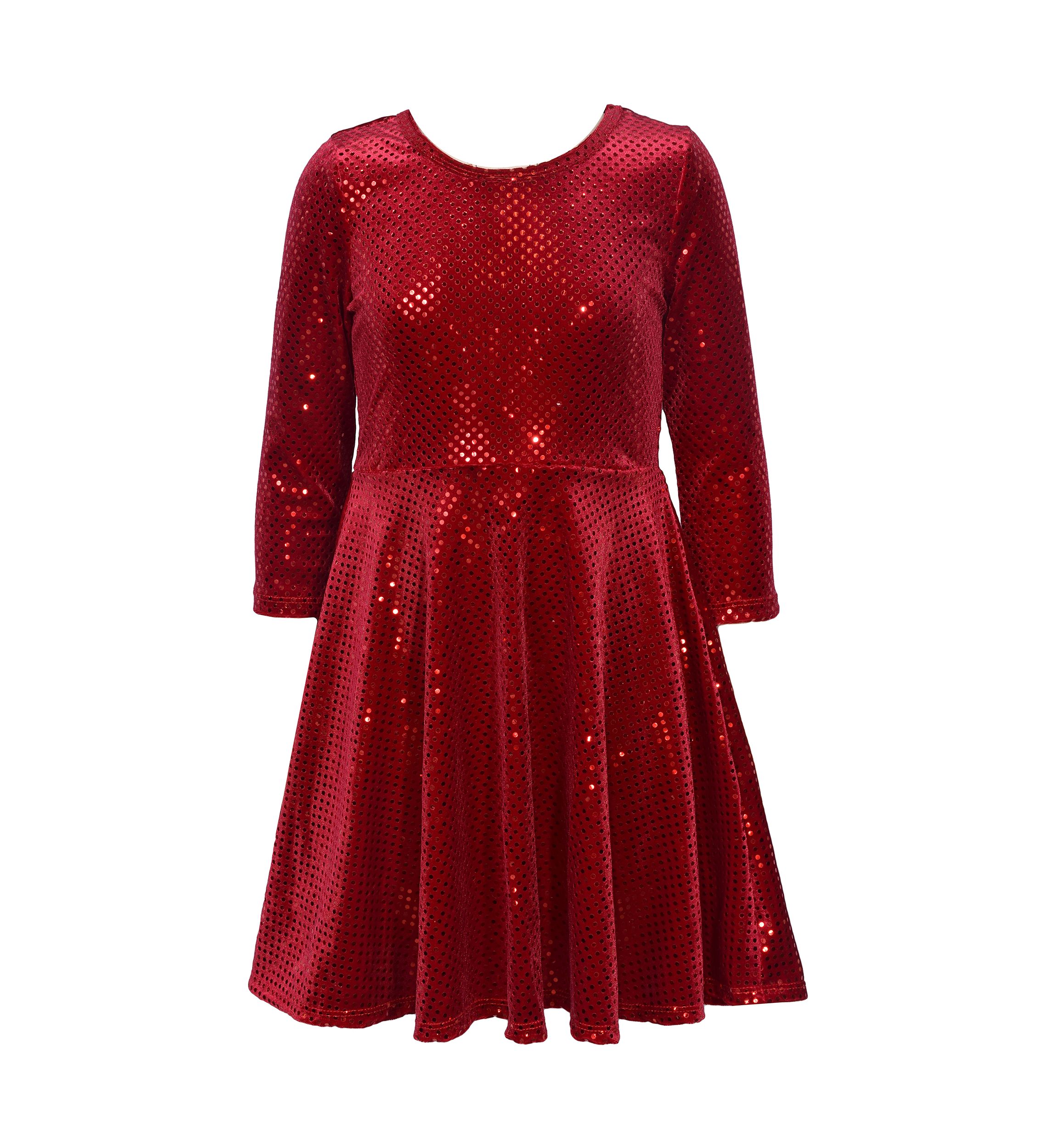 Girls 7-16 Long Sleeve Metallic Dot Skater Dress