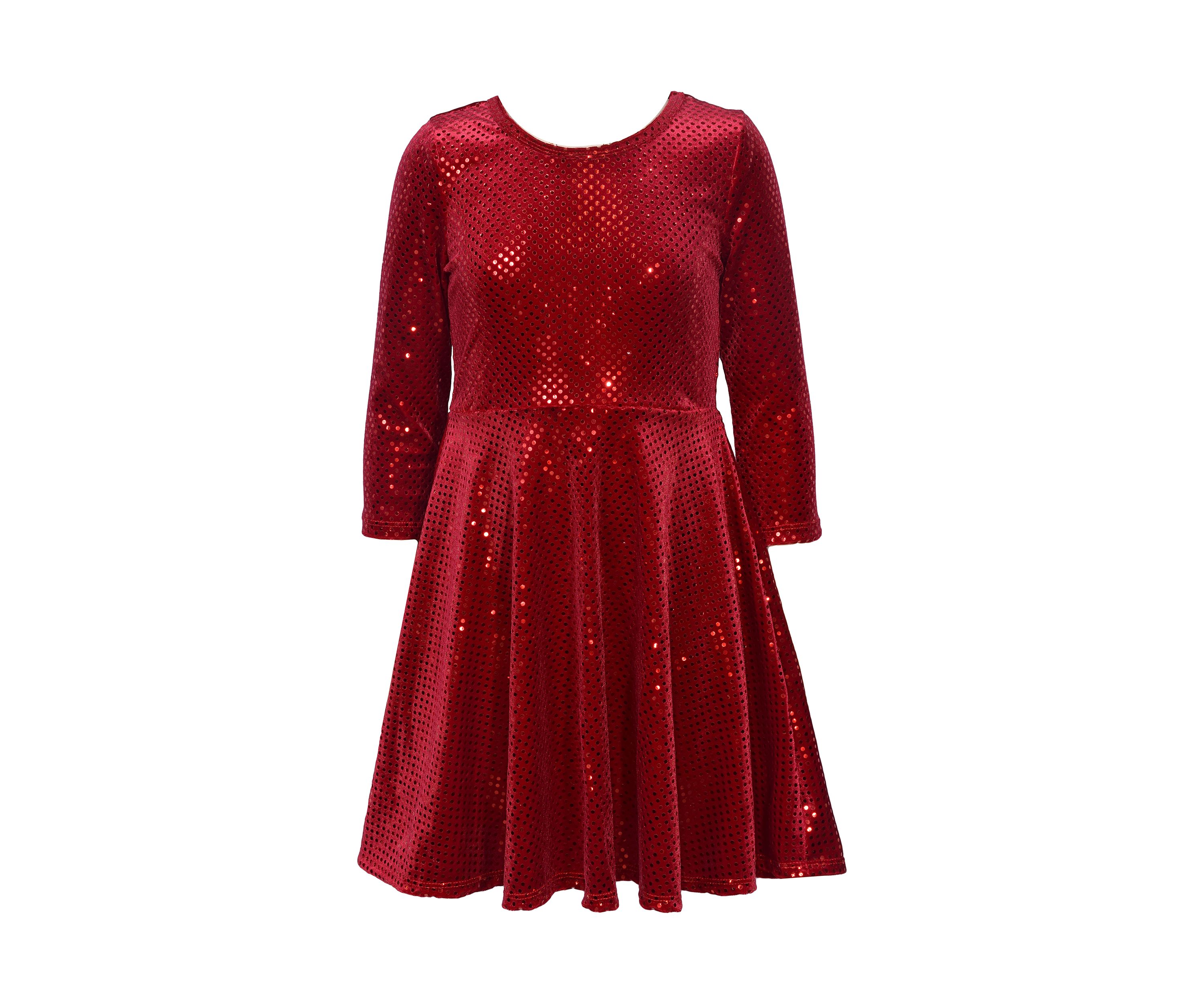 Girls 7-16 Long Sleeve Metallic Dot Skater Dress