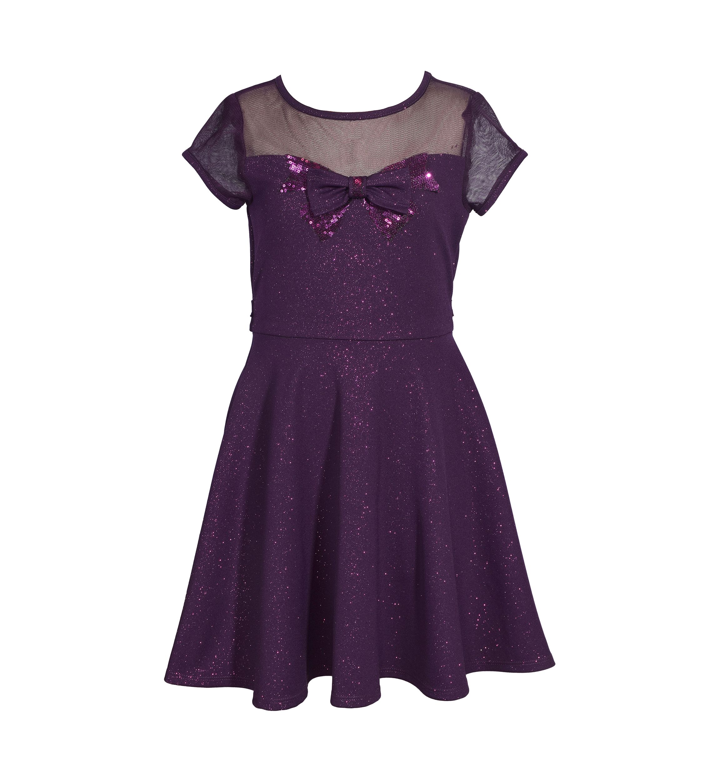 Girls 7-16 Short Sleeve Sparkle Bow Skater Dress