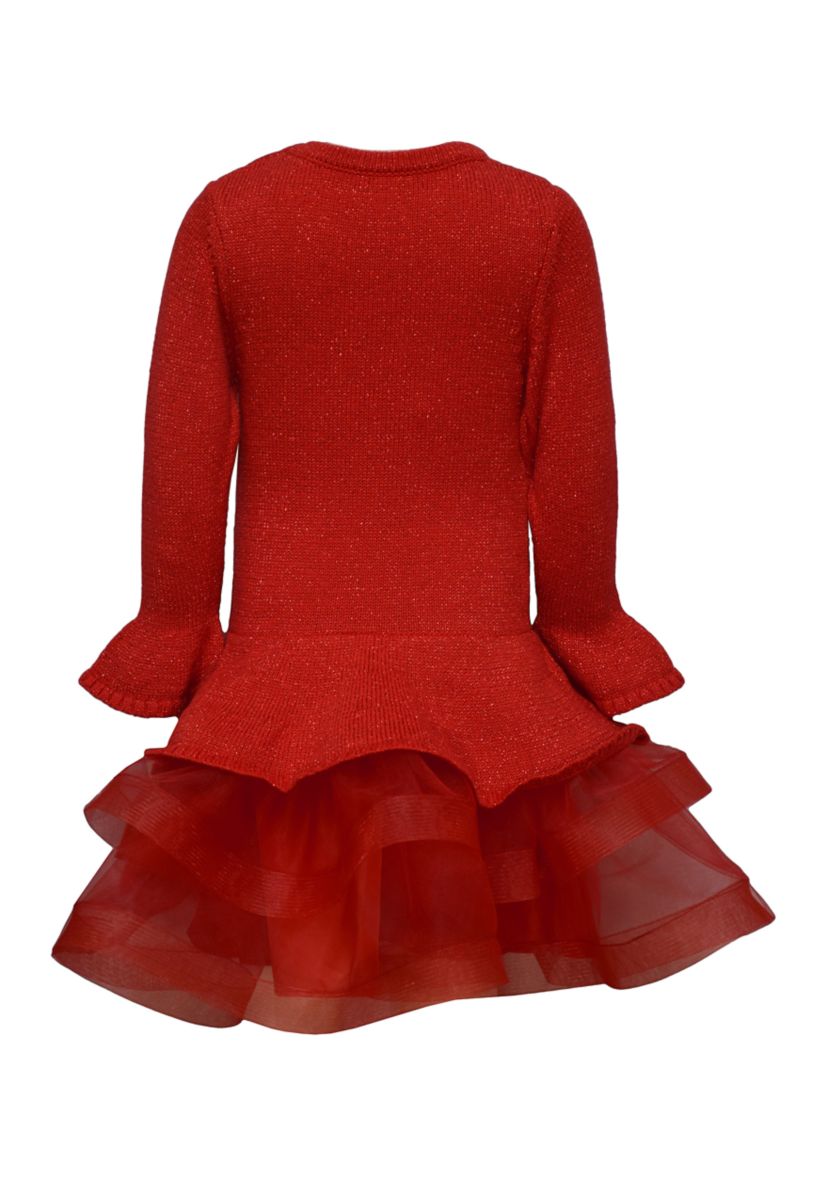 Girls 7-16 Red Sparkle Knit Tutu Drop Dress