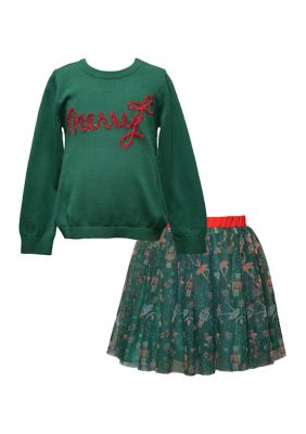 Bonnie Jean Girls 7-16 Merry Skirt Set, Green