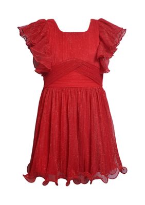 Bonnie Jean Girls 7-16 Red Sparkle Ruffle Sleeve Dress, 10