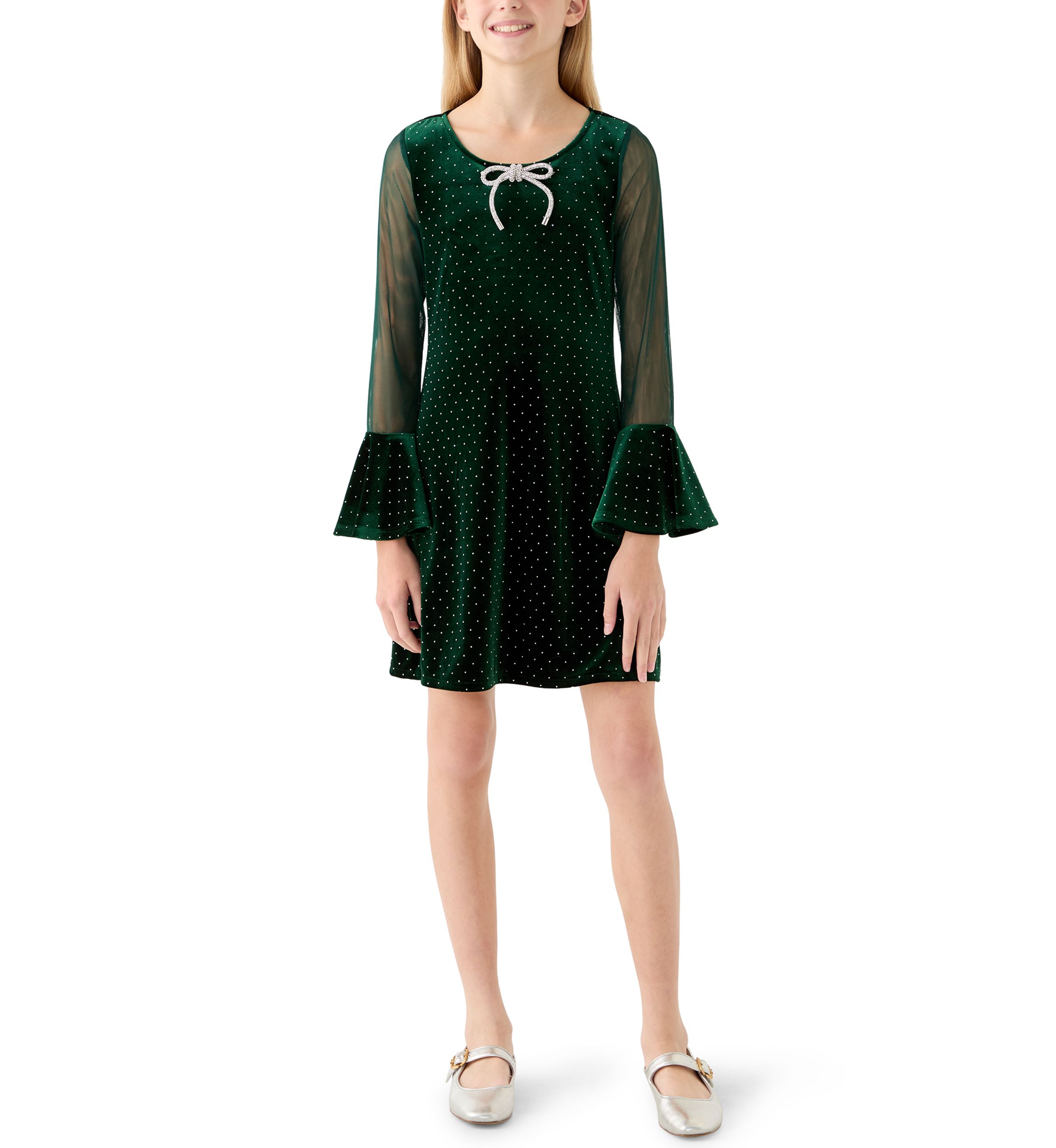 slim fit dress slacks Chartreuse Velvet Bell Sleeve Dress L main image 0
