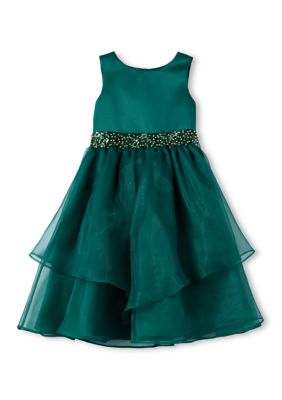 Bonnie Jean Girls 7-16 Beaded Waist Organza Dress, Green, 10
