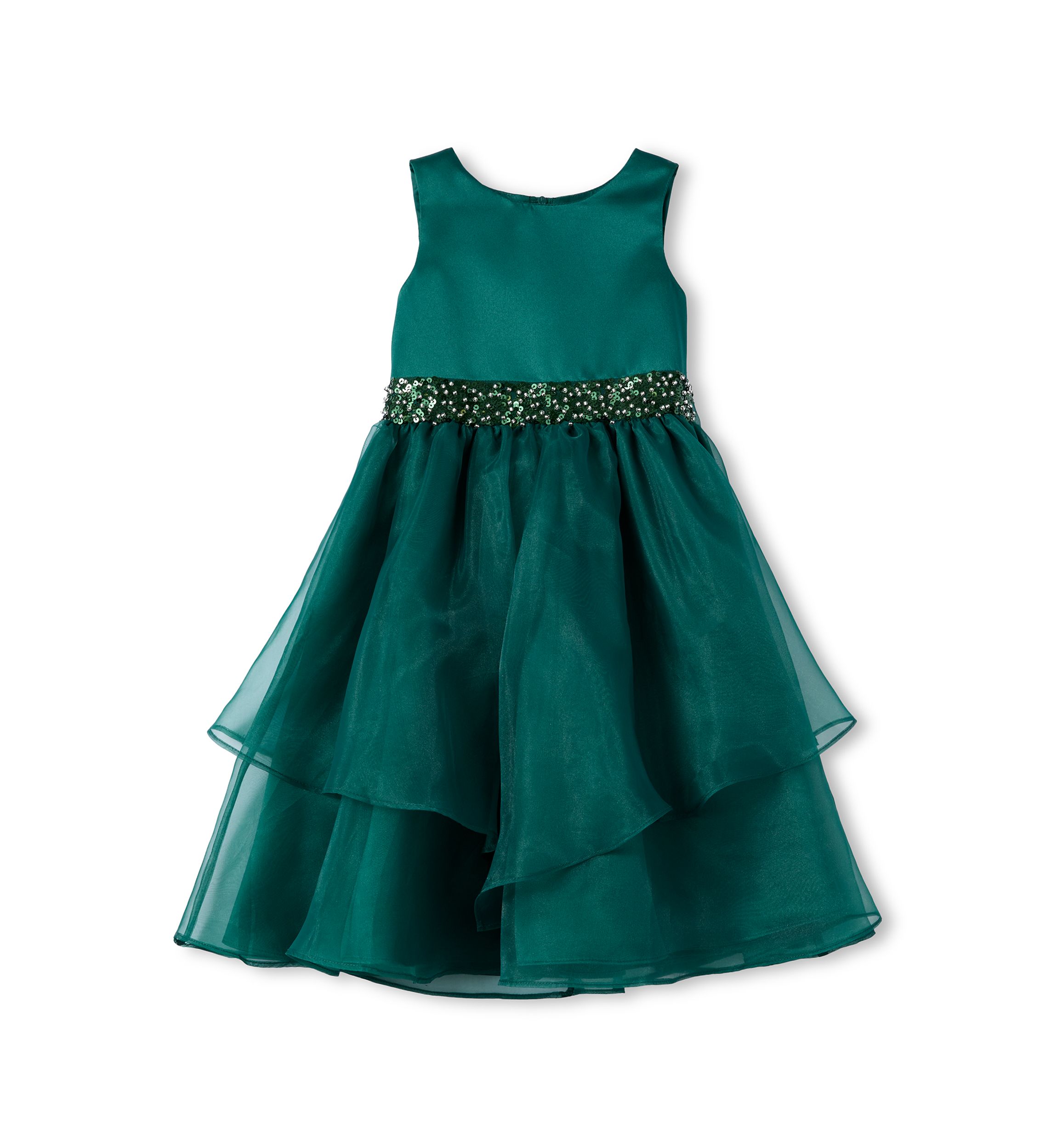 Bonnie Jean Girls 7-16 Beaded Waist Organza Dress, Green, 10