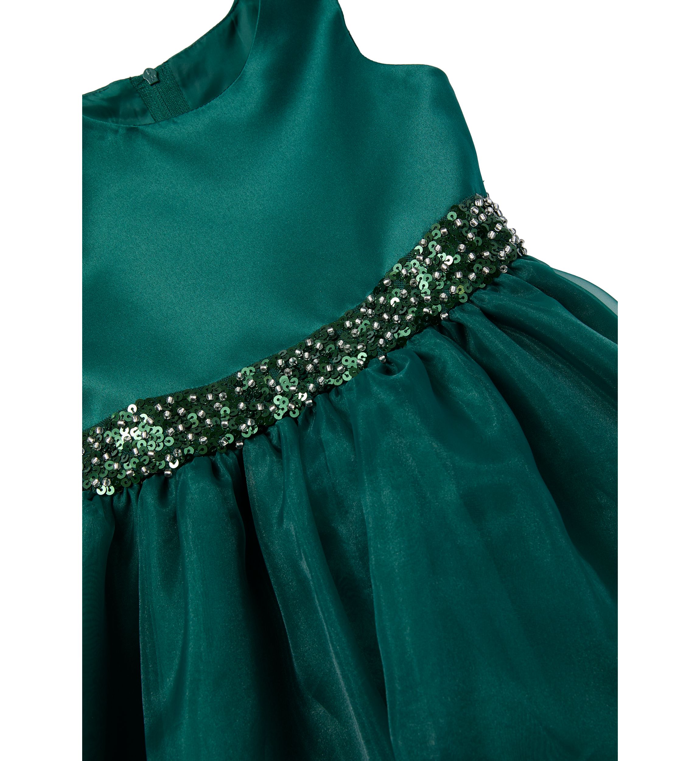 prom dress emerald green Princess Round Tea Length Satin Flower Girl Dress in Green | Green / 0-6 Months (70cm) main image 1
