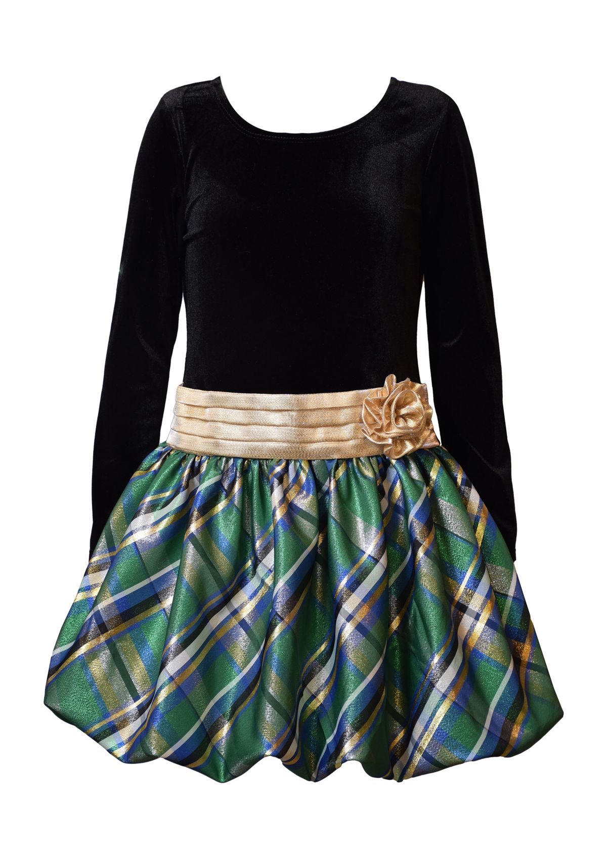 Girls 7-16 Velvet Plaid Bubble Dress