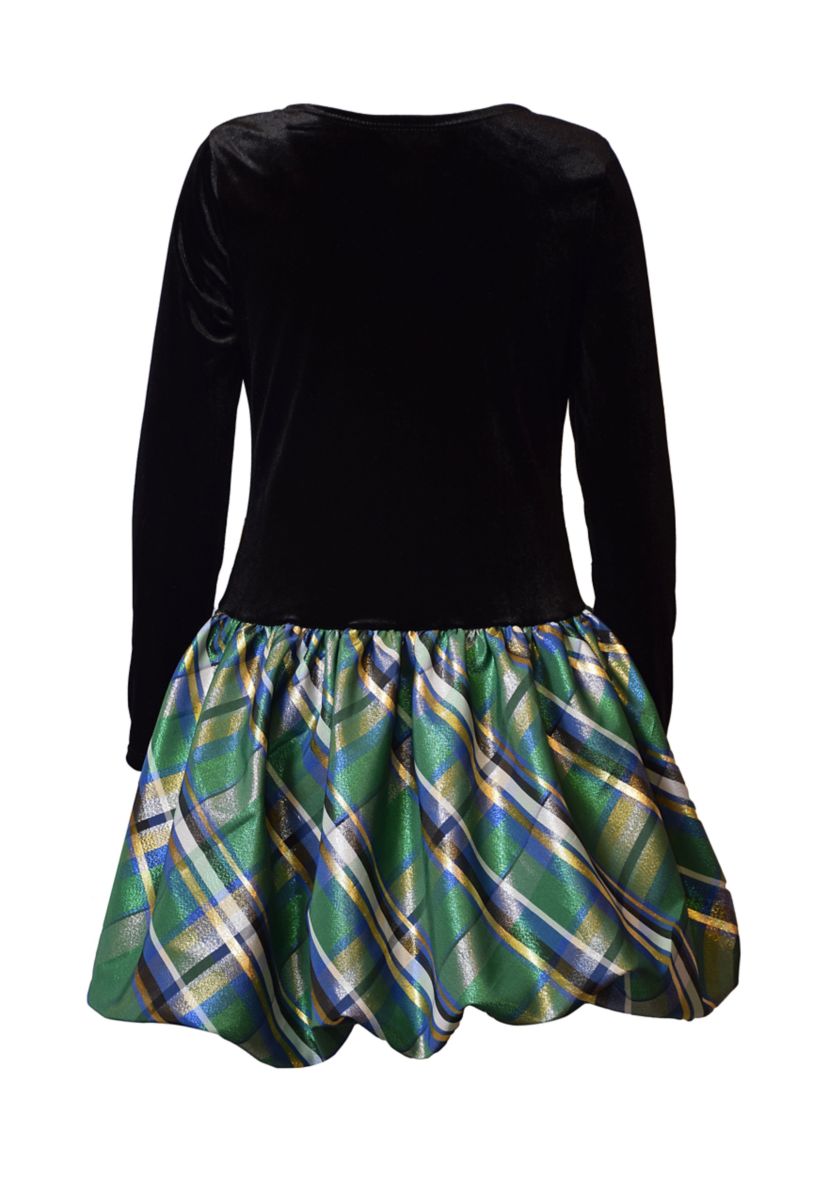 Girls 7-16 Velvet Plaid Bubble Dress