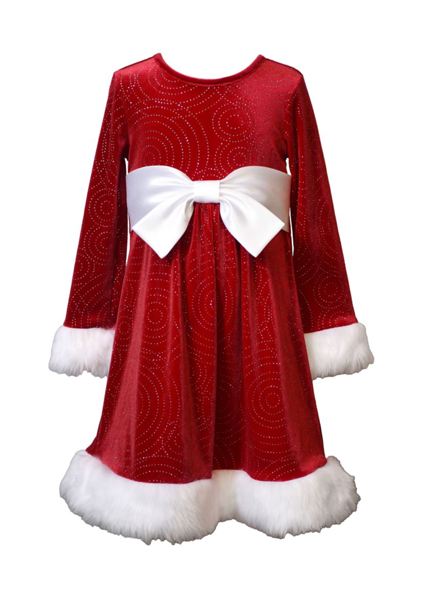 Girls 7-16 Red Sparkle Swirl Santa Dress