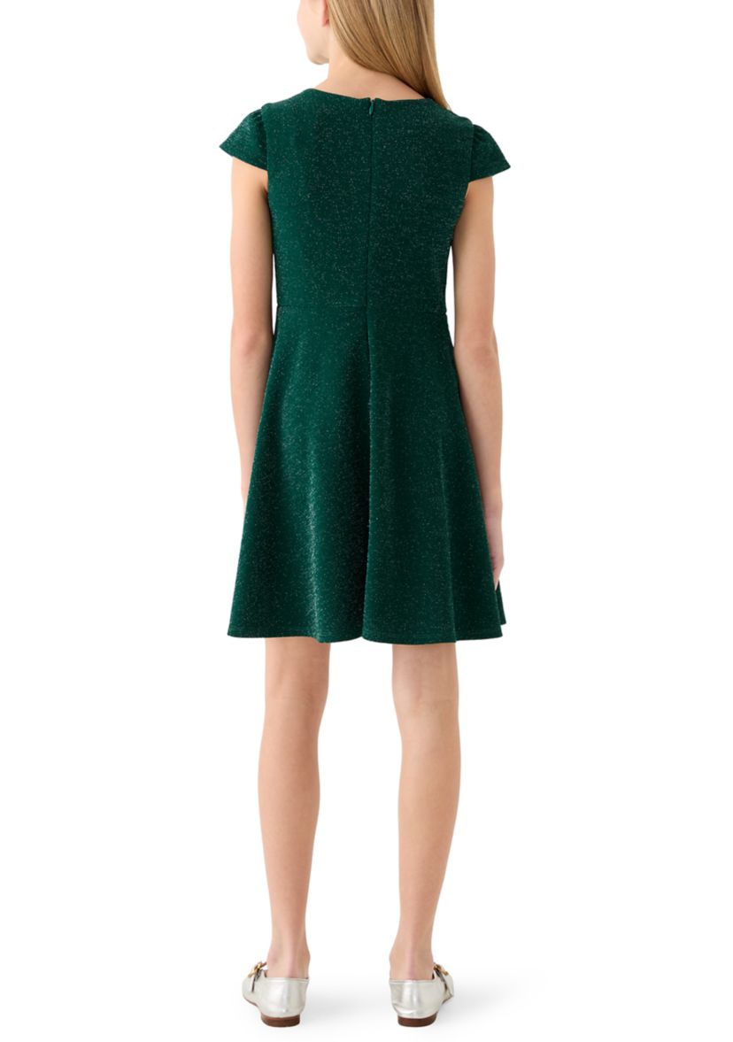 Girls 7-16 Green Sparkle Bow Skater Dress