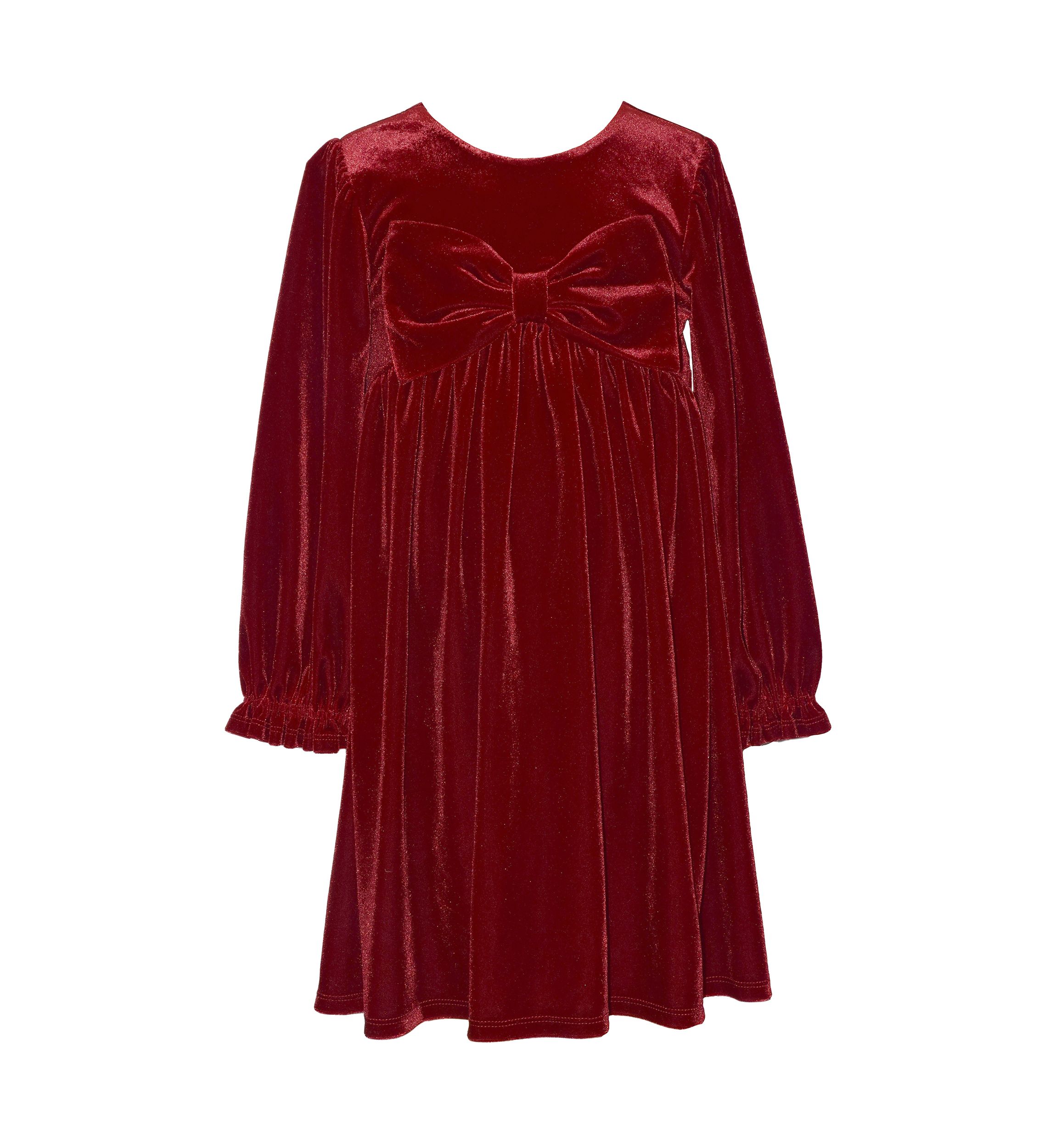 Girls 7-16 10 Red Velvet Bow Front Dress