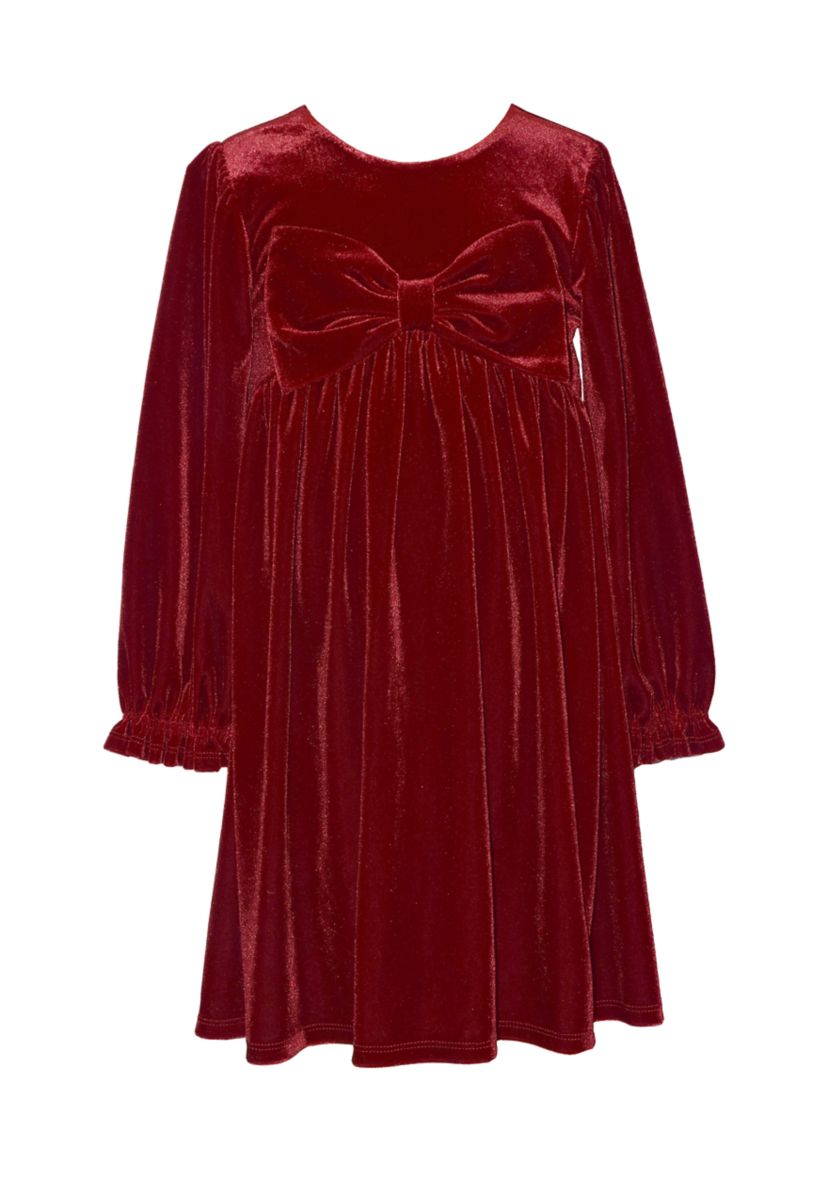 Girls 7-16 10 Red Velvet Bow Front Dress