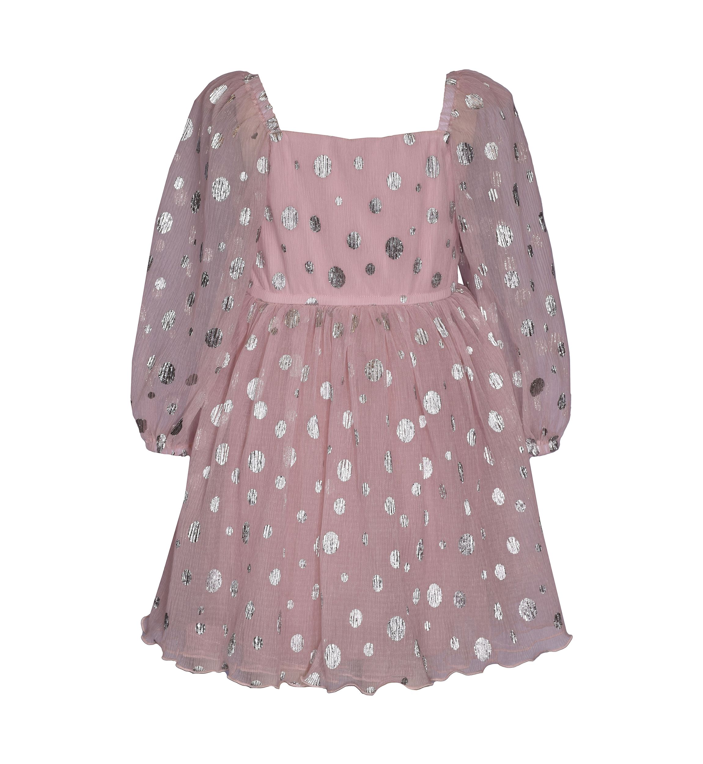 Girls 7-16 Mesh Dress with Foil Dot Prints