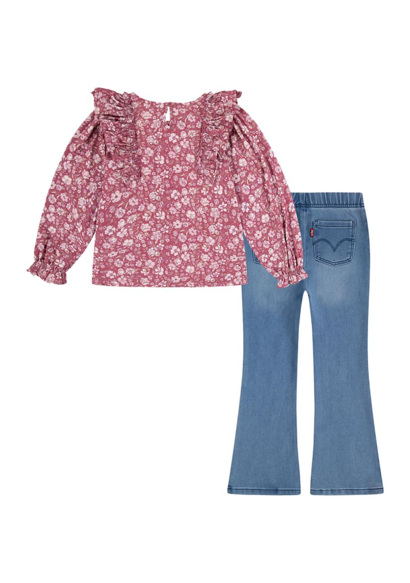 Girls 4-6x Ruffle Printed Top and Flare Pants Set