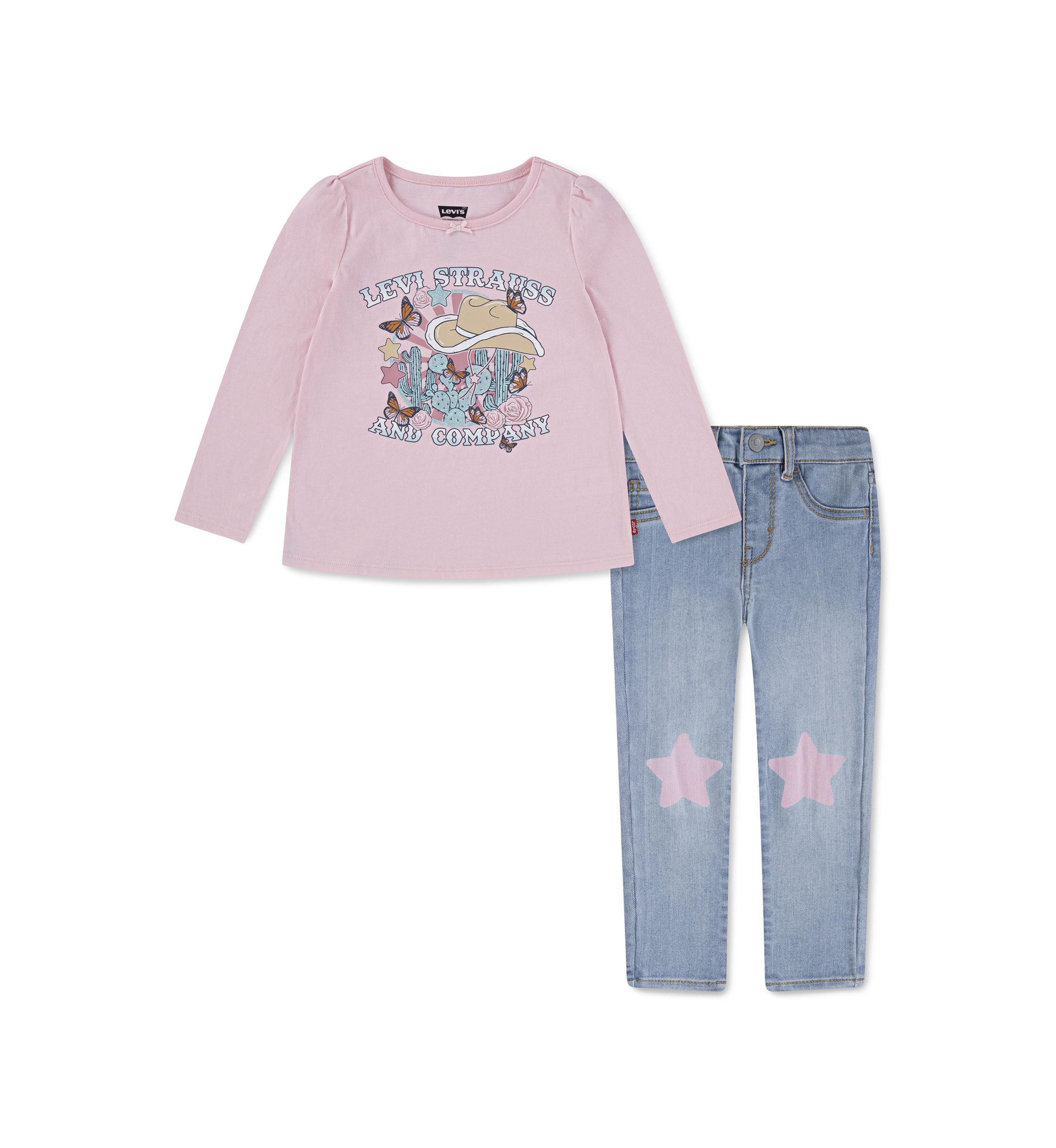 Girls 4-6x Graphic Sweatshirt and Star Knee Jeans Set