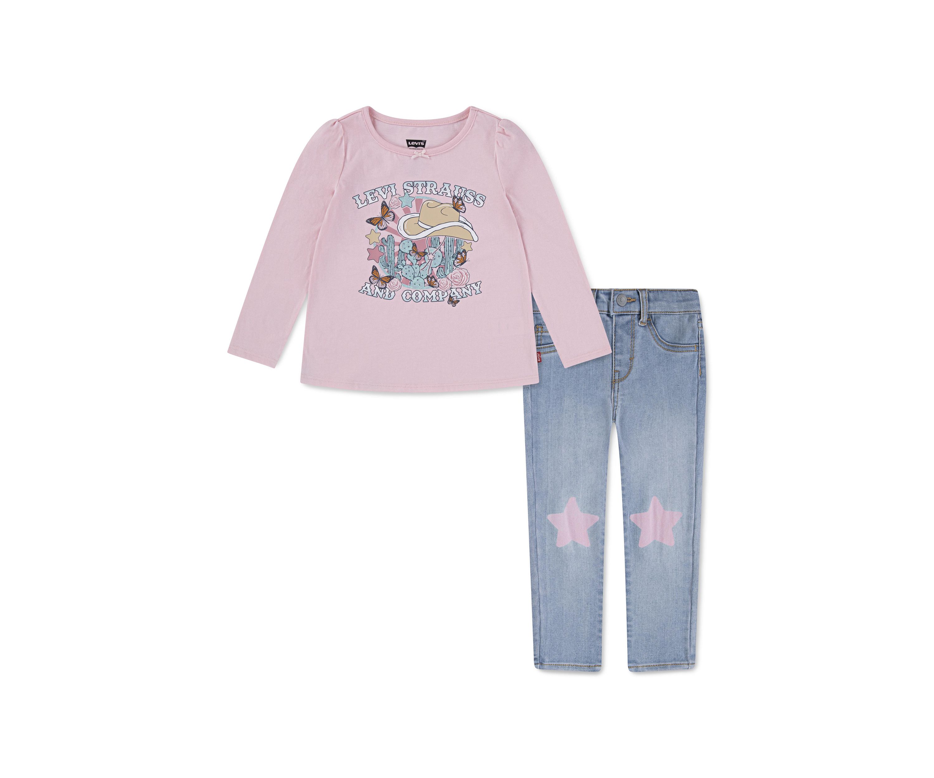 Girls 4-6x Graphic Sweatshirt and Star Knee Jeans Set