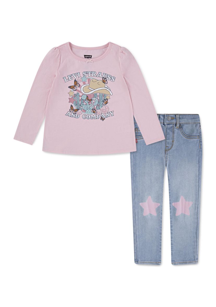 Girls 4-6x Graphic Sweatshirt and Star Knee Jeans Set