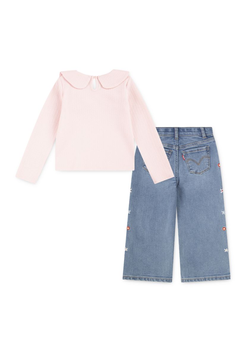 Girls 4-6x Collared Top and Wide Leg Pants Set 