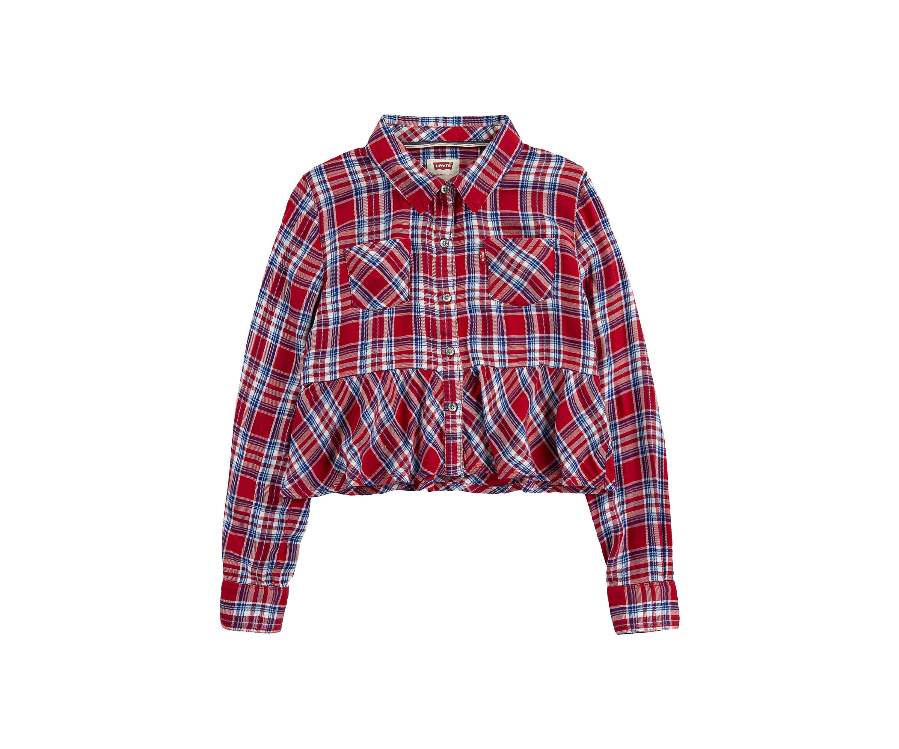 Girls 7-16 Red Plaid Peplum Flannel