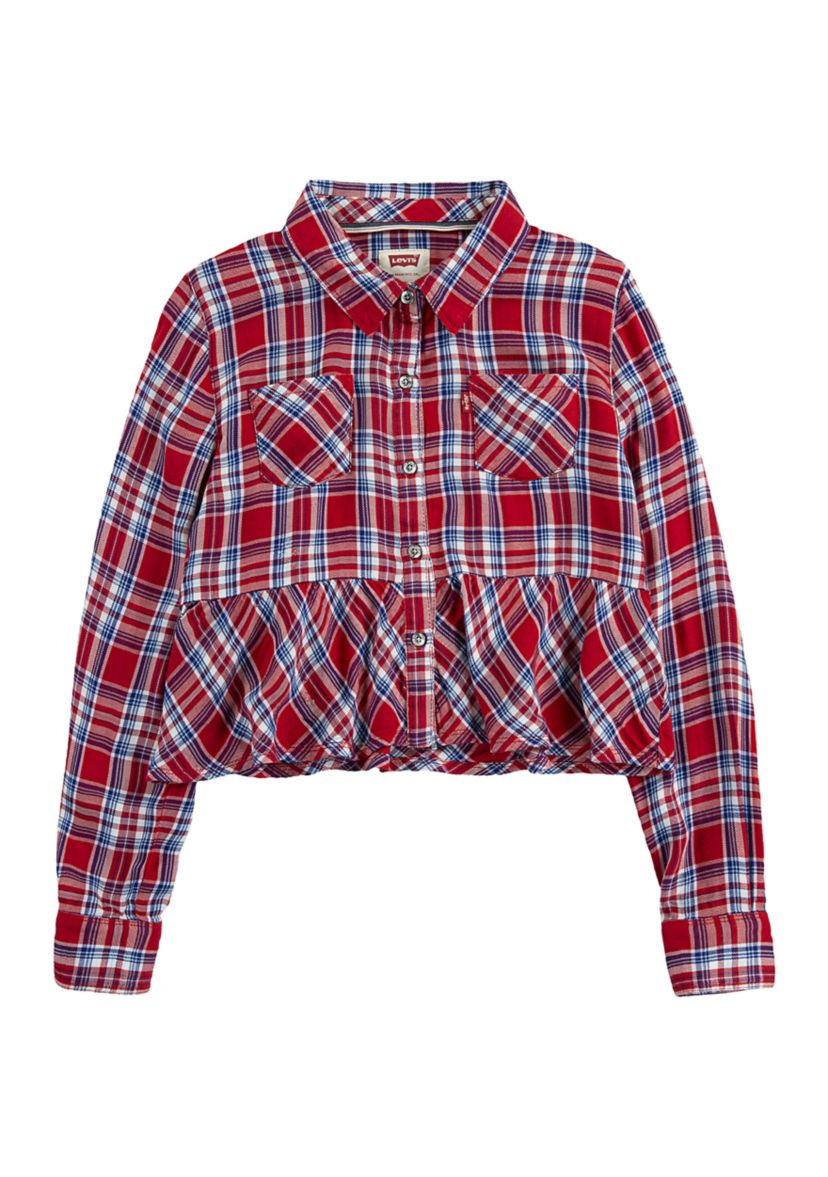 Girls 7-16 Red Plaid Peplum Flannel