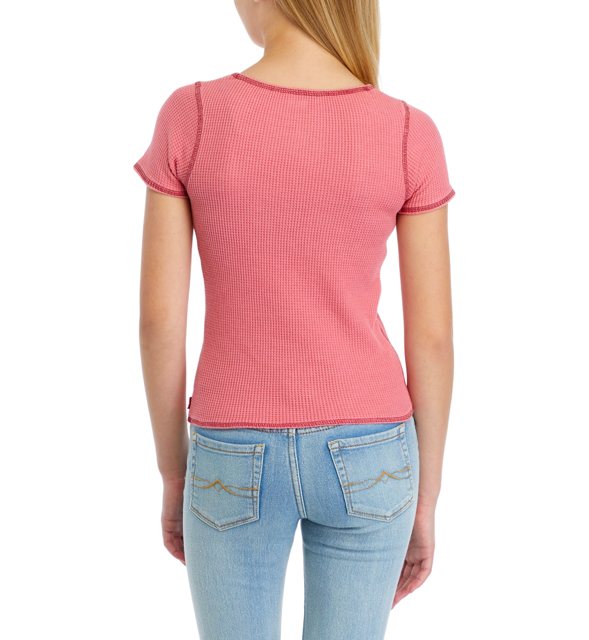 Girls 7-16 Waffle Split Neck Top