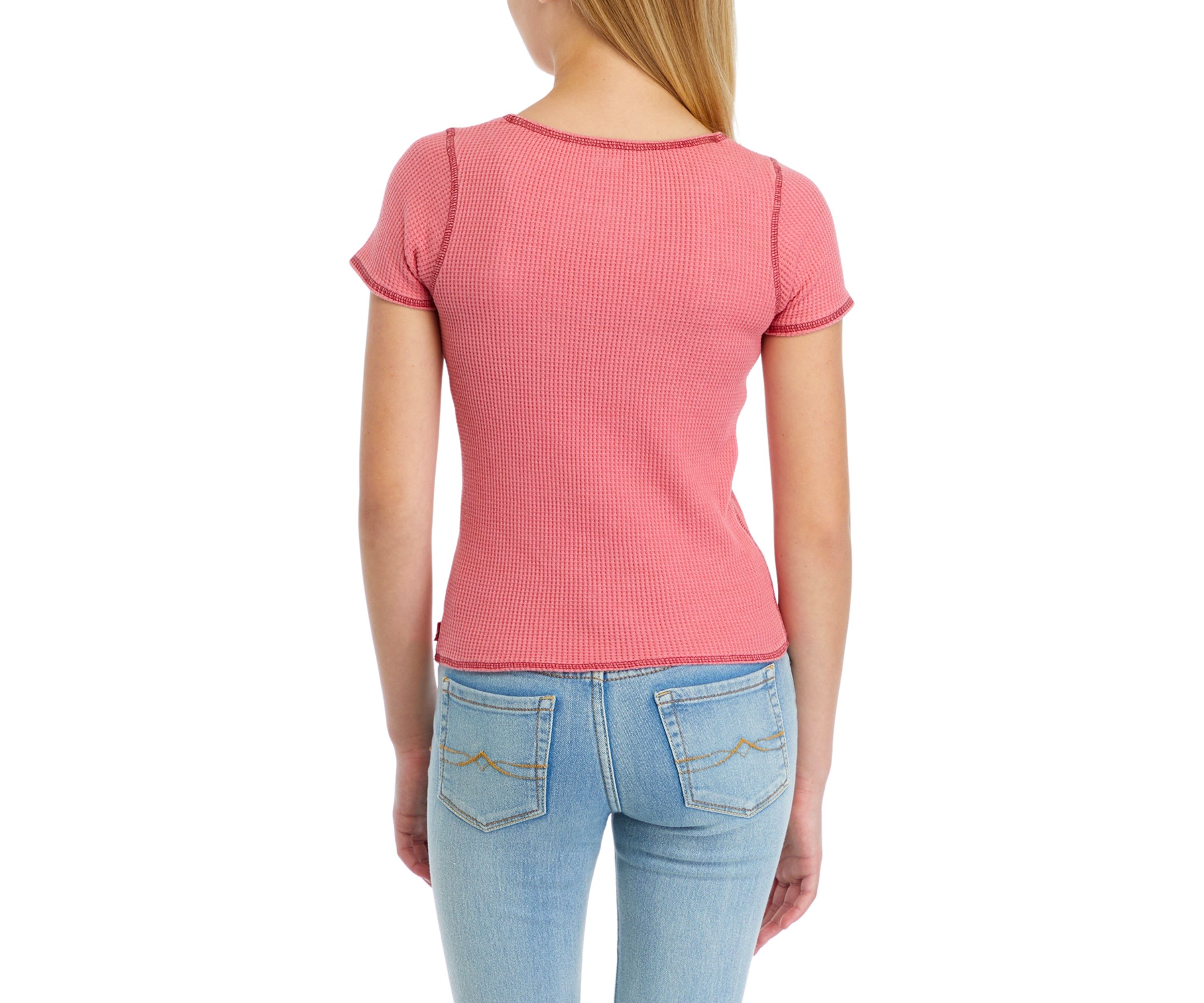Girls 7-16 Waffle Split Neck Top