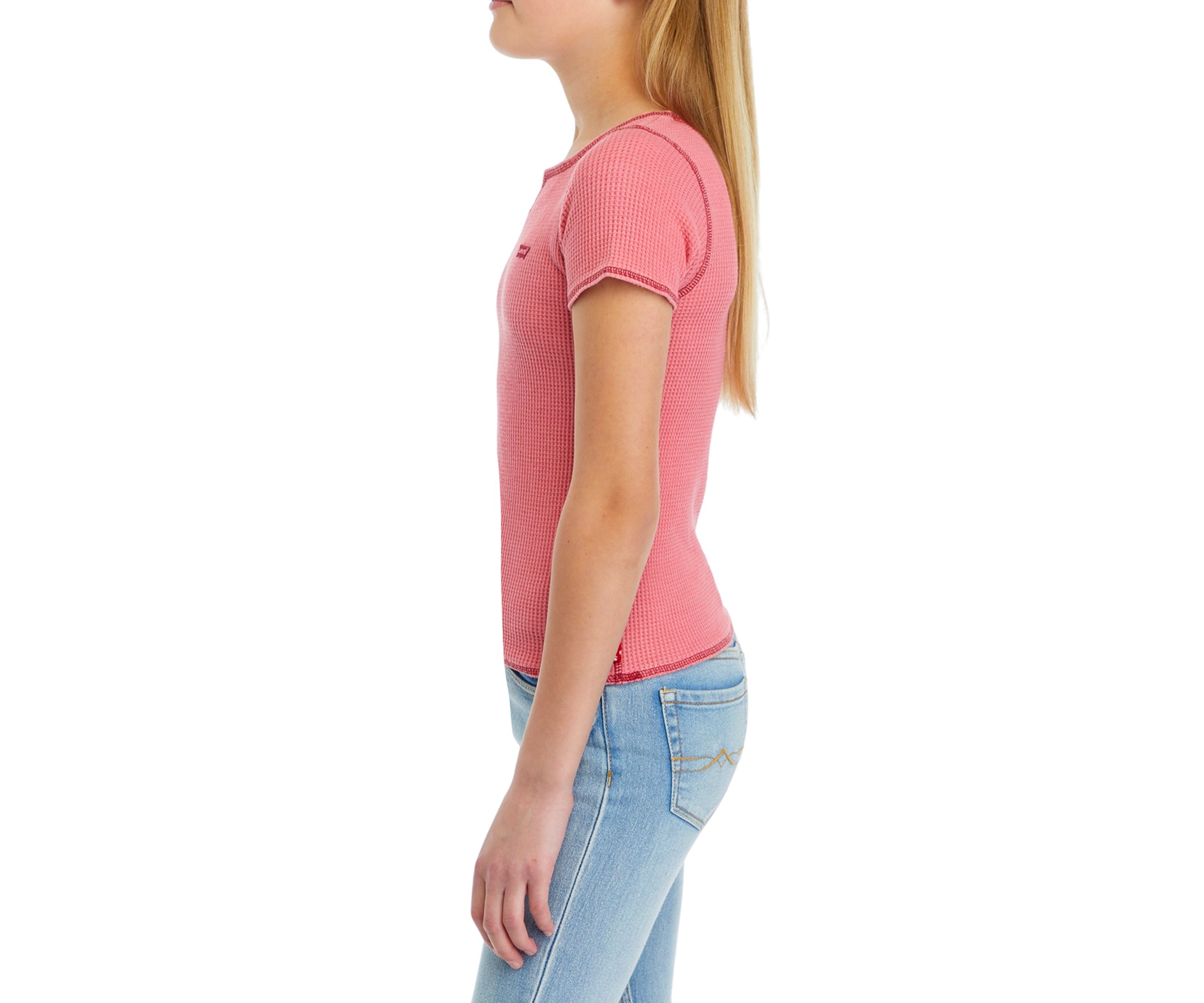 Girls 7-16 Waffle Split Neck Top