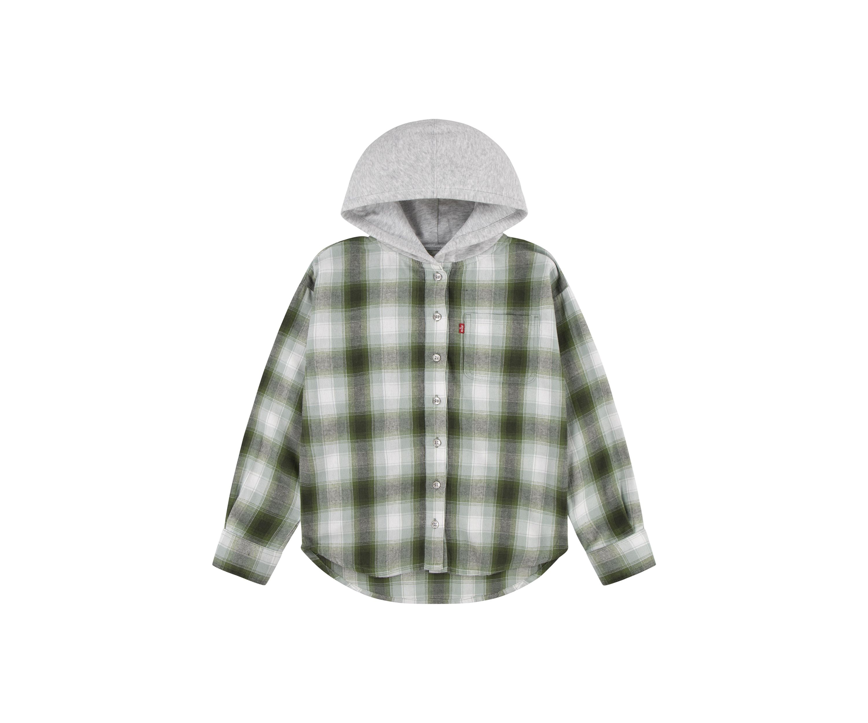 Girls 7-16 Plaid Woven Shirt with Hood
