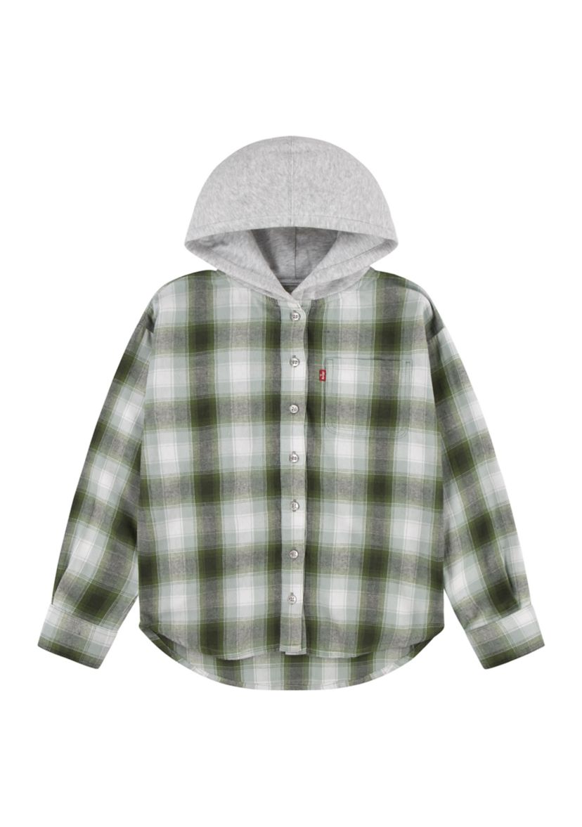 Girls 7-16 Plaid Woven Shirt with Hood