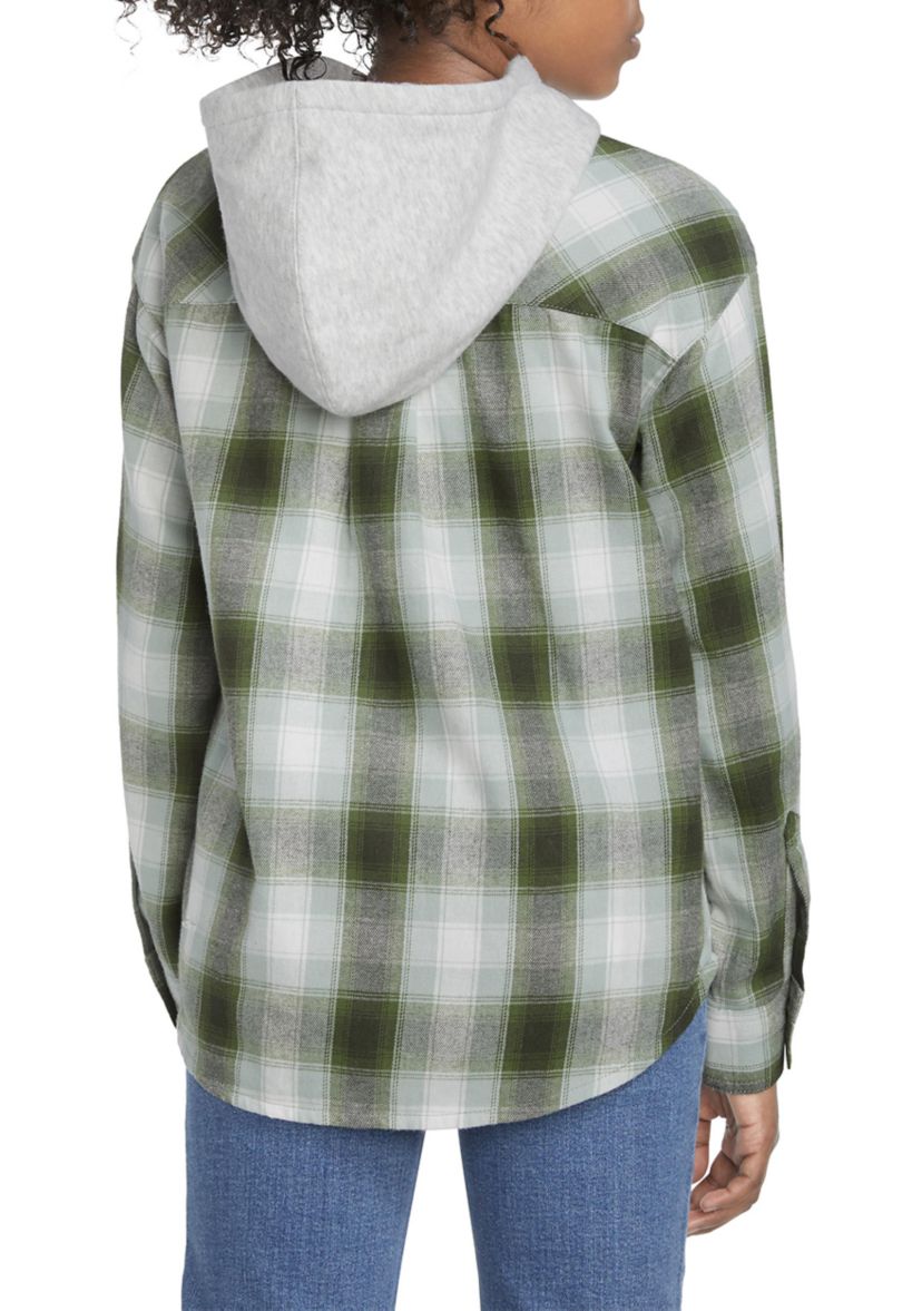 Girls 7-16 Plaid Woven Shirt with Hood