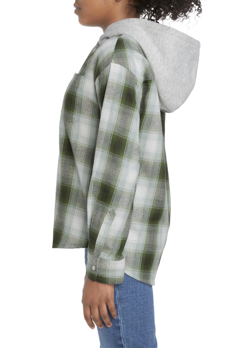 Girls 7-16 Plaid Woven Shirt with Hood