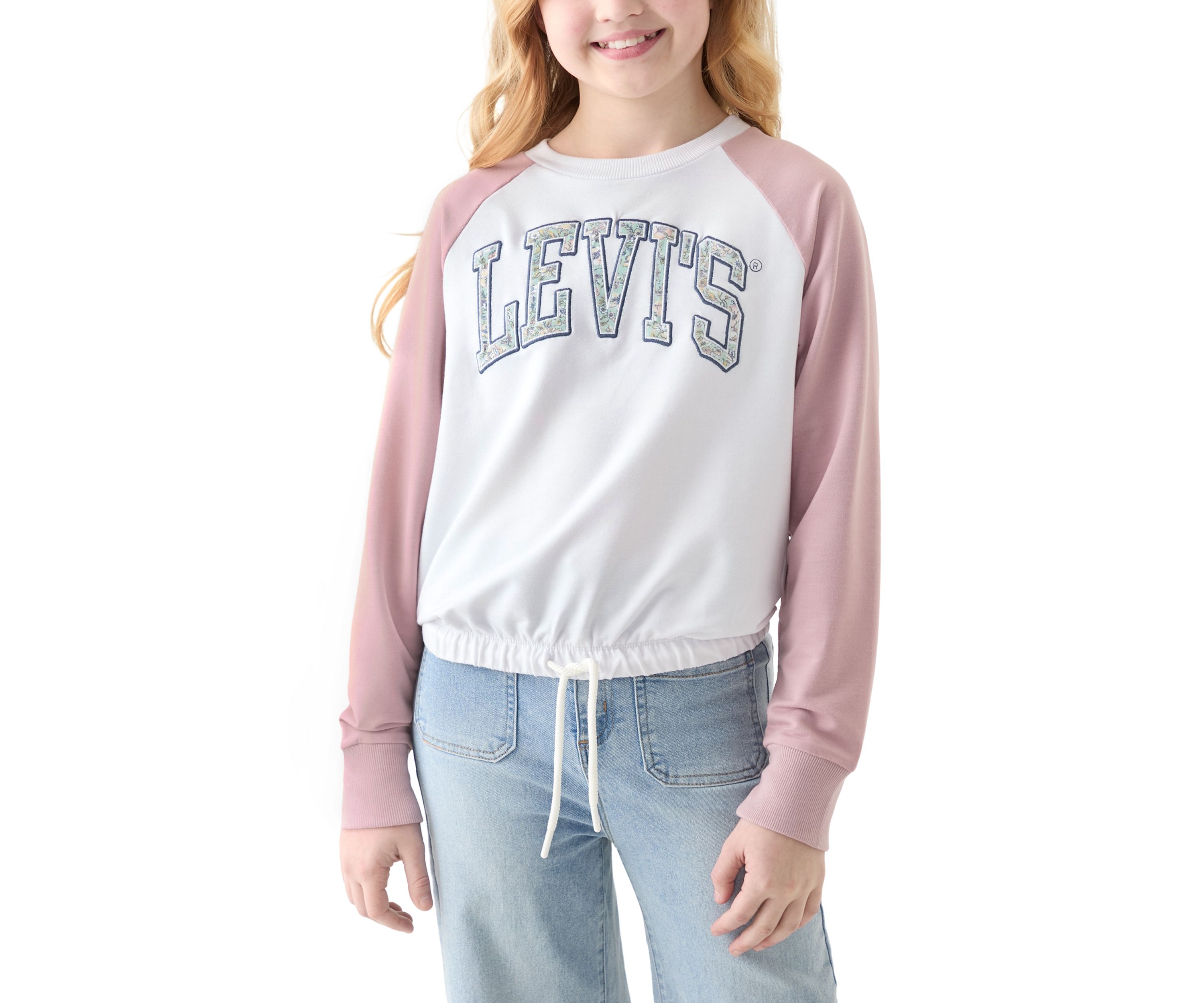Girls 7-16 Collegiate Florals Embroidered Top